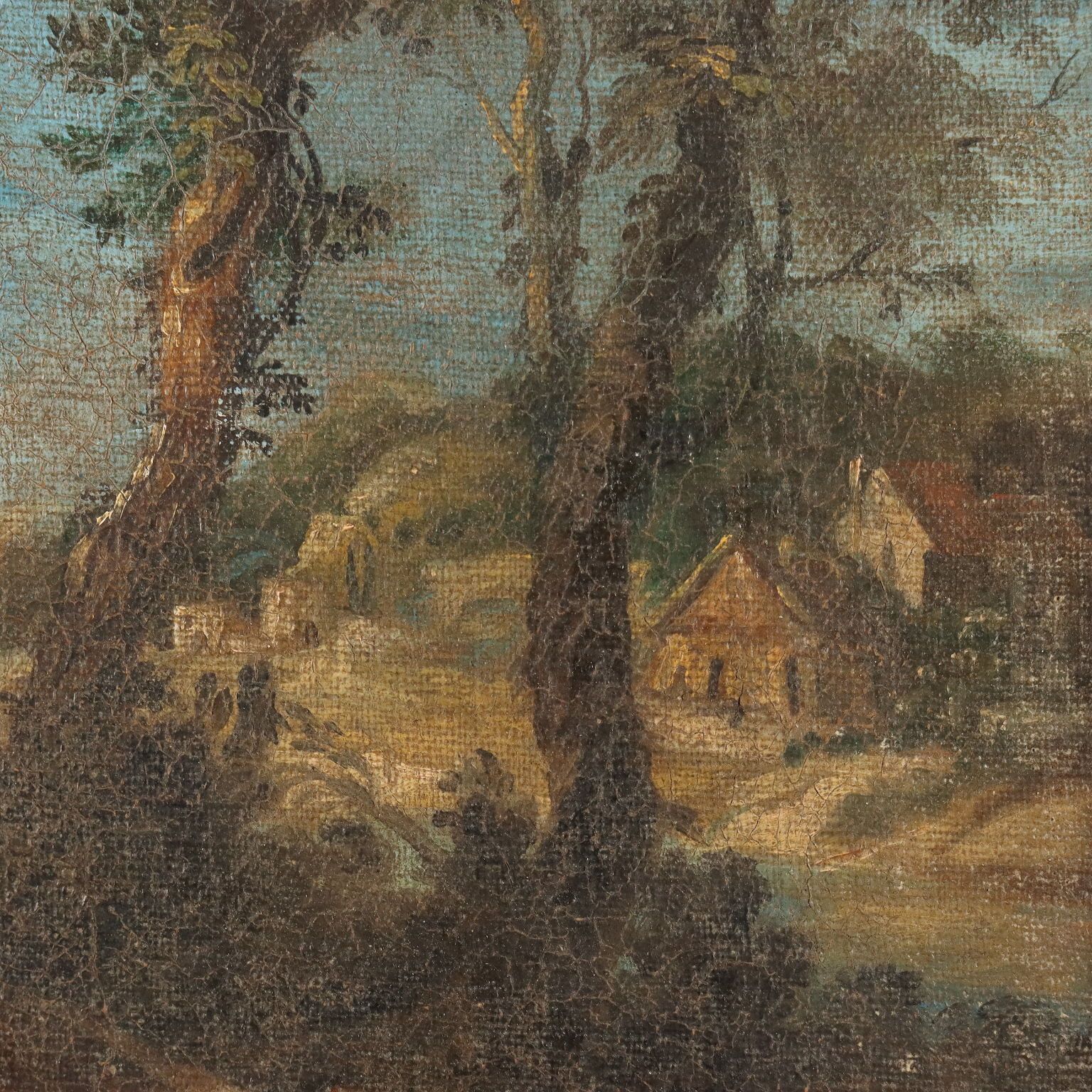 Antique Painting Landscape With Bridge Oil On Canvas XVIII Century photo vinterior