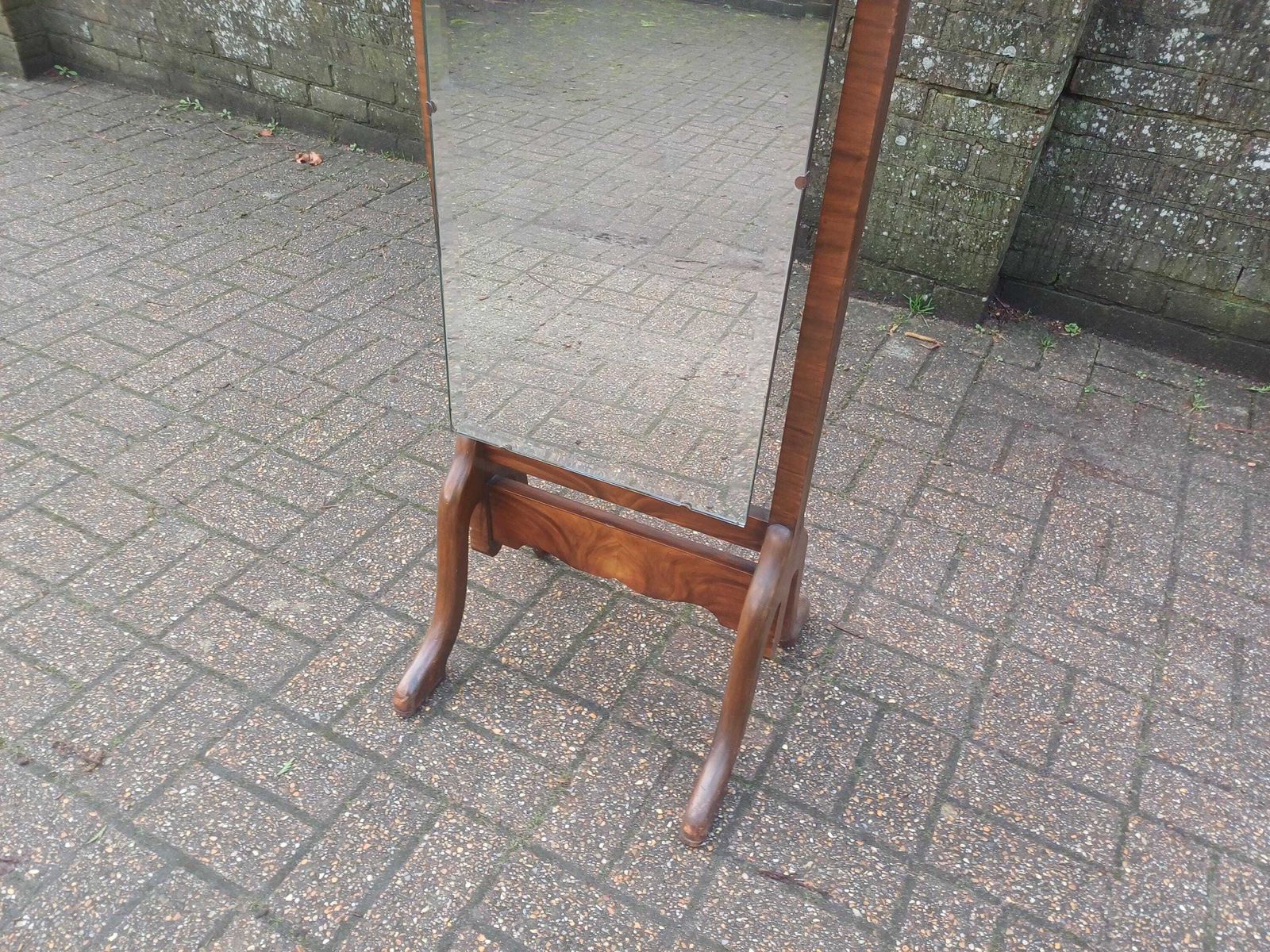 Superior Antique Cheval Mirror Walnut Veneer Oak Feet Bevelled Glass 1920/30s Full Length Tilting Dressing Mirror Art Dec photo buy