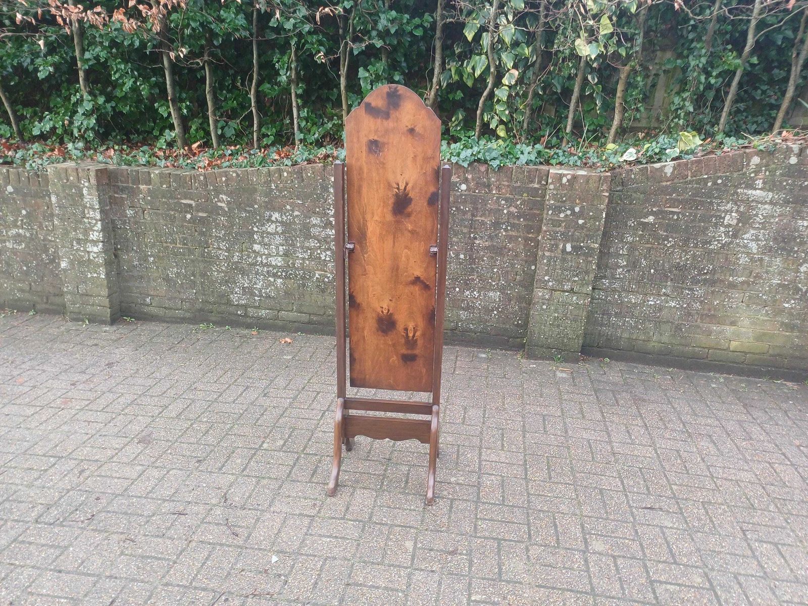 695.0 Superior Antique Cheval Mirror Walnut Veneer Oak Feet Bevelled Glass 1920/30s Full Length Tilting Dressing Mirror Art Dec photo