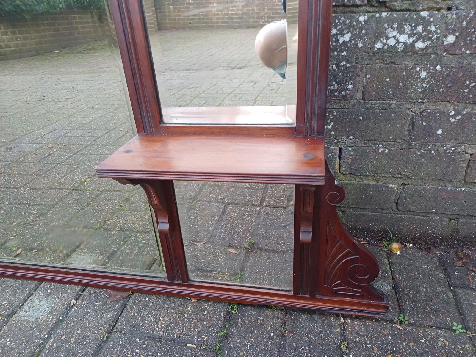 Massive Antique Victorian Over Mantel Mirror With Shelves Ornately Carved Frame, Bevelled Glass, Antique Statement Piece photo buy