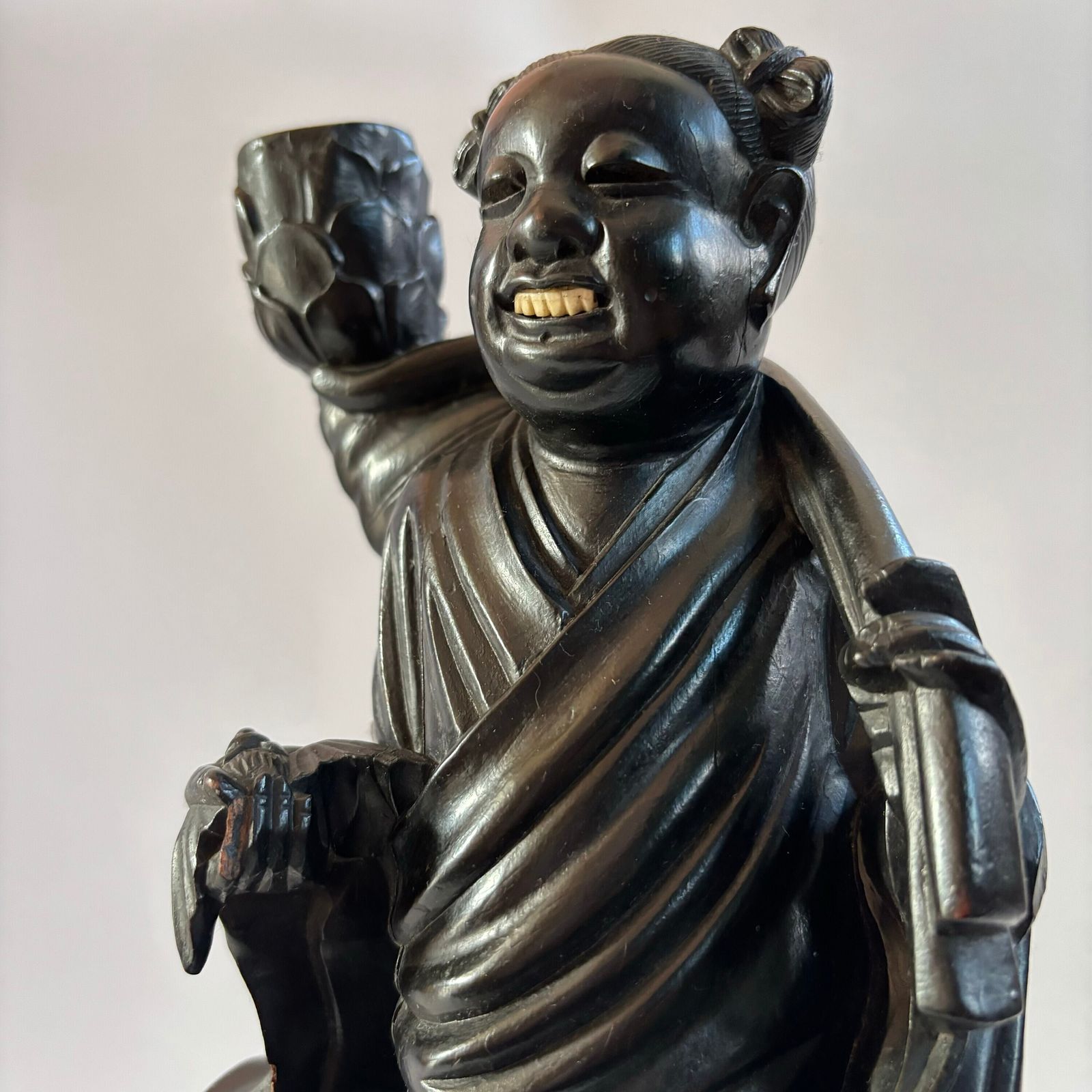 Antique Chinese Red Sandalwood Carved Immortal Figure With Bird photo for sale