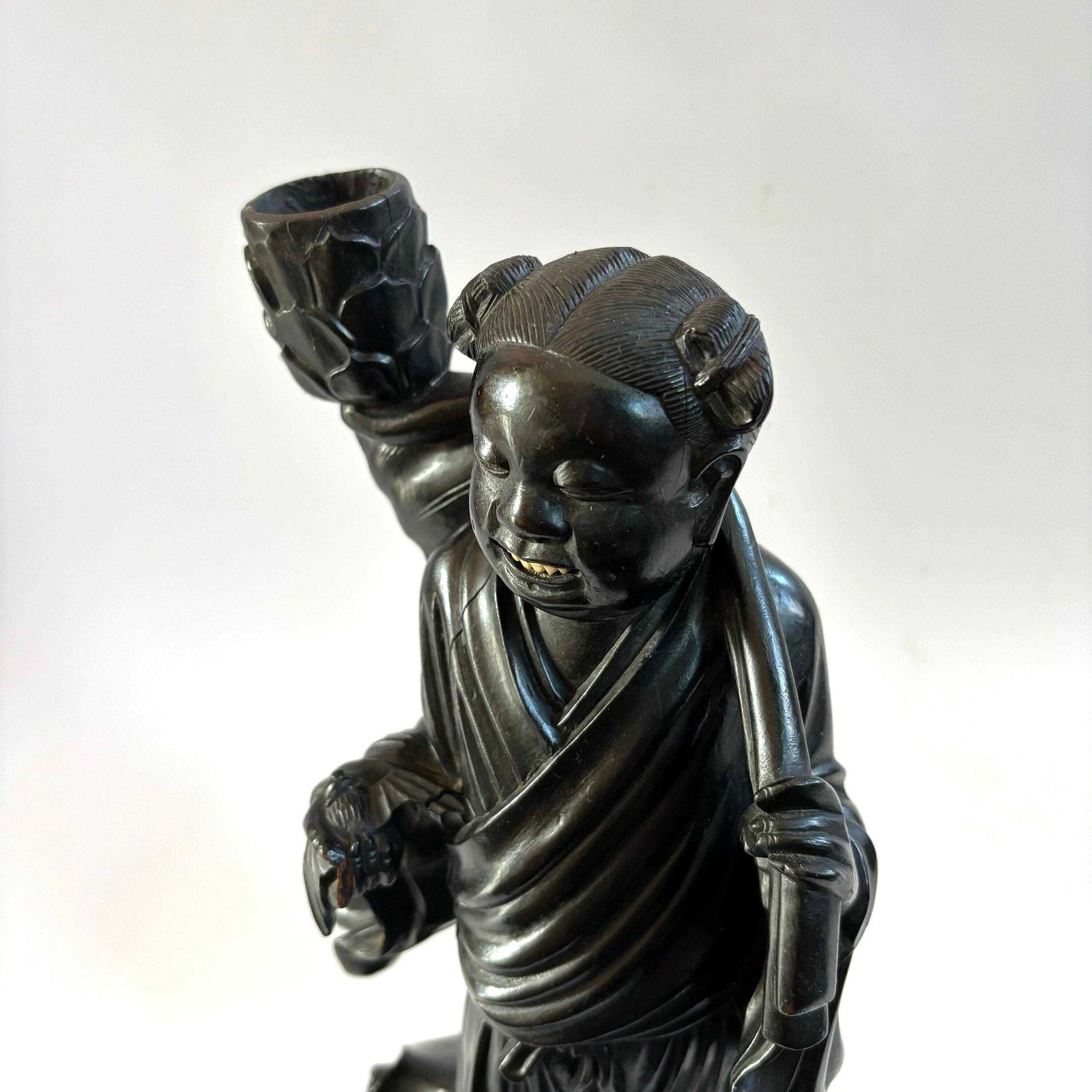 Antique Chinese Red Sandalwood Carved Immortal Figure With Bird photo Home Decor