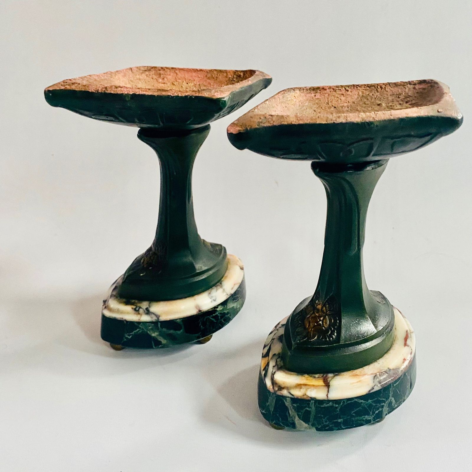 Antique French Bronze & Sienna Marble Cassolettes: Egyptian Hieroglyphs Fireplace Urns photo 265.0