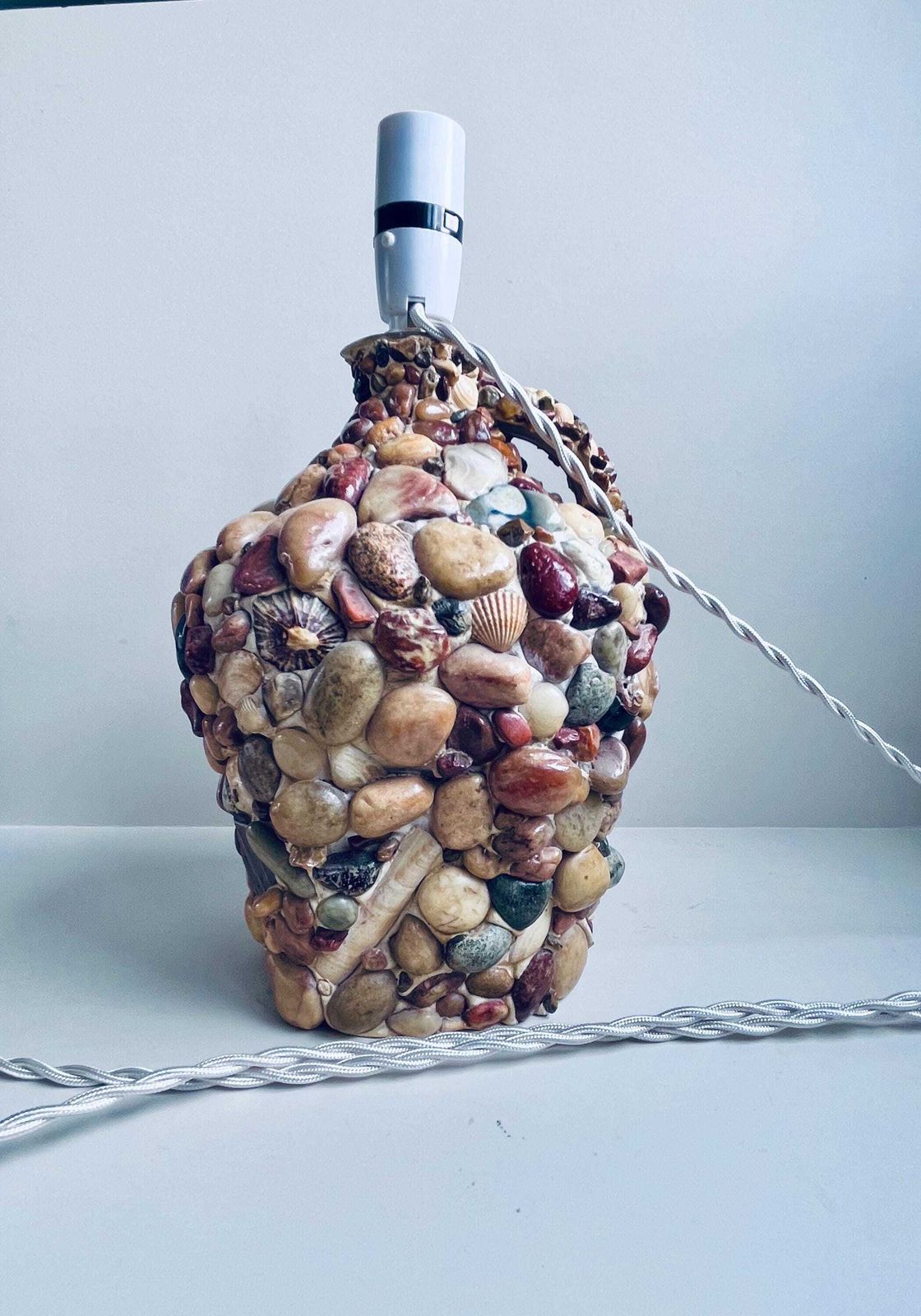 Vintage Shell And Pebble Table Lamp, Coastal Nautical Bottle Lamp, 1970s Folk Art Seaside Decor, Rewired & Pat Tested, Boho Beach House photo Lighting