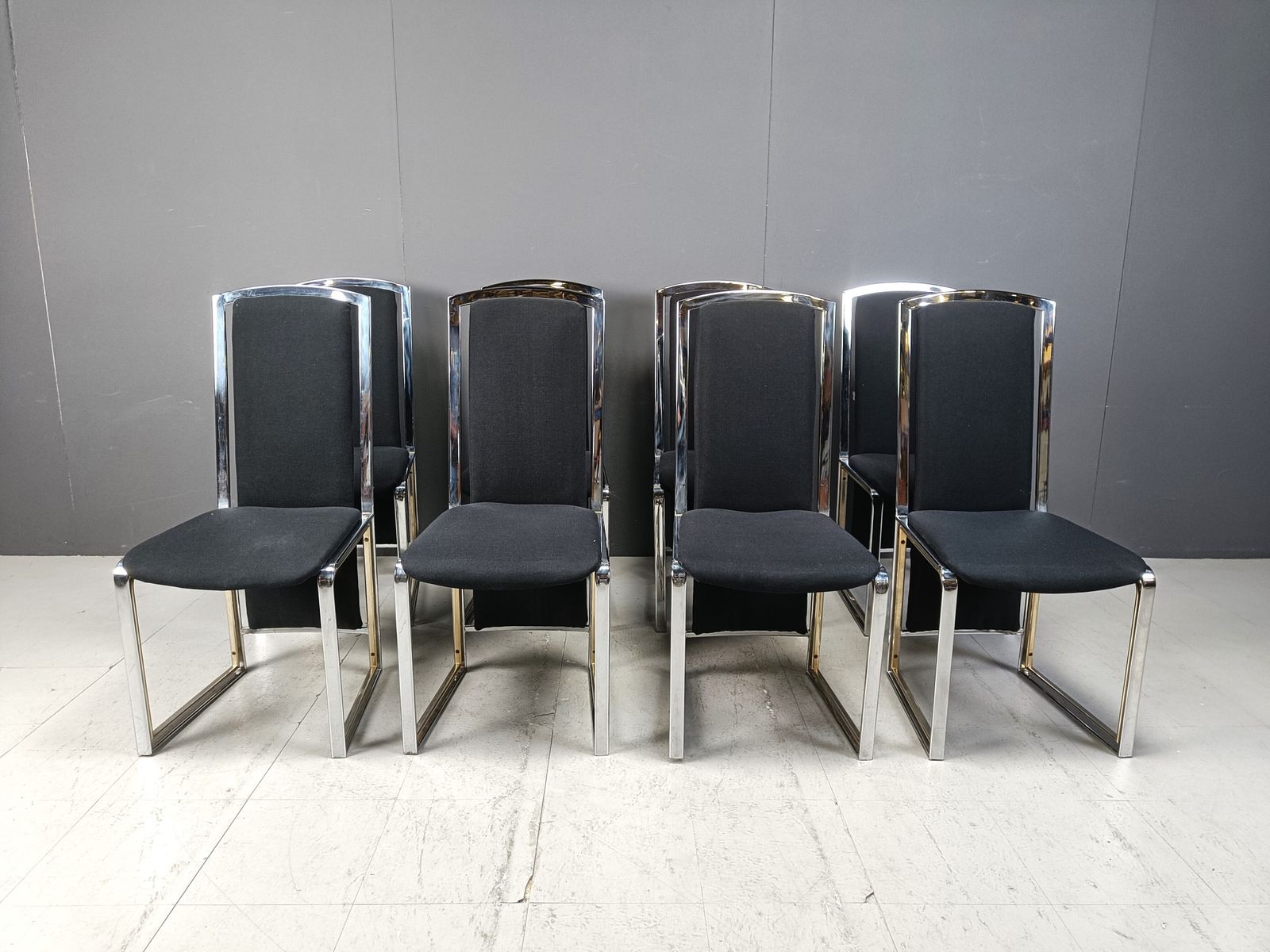 Vintage Brass And Chrome Dining Chairs Set Of 8   1970s