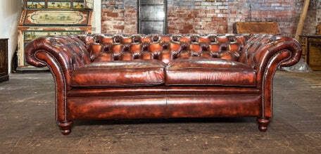 Stunning 3 Seat London Sofa In Antique Brown Leather. Ex Dispaly