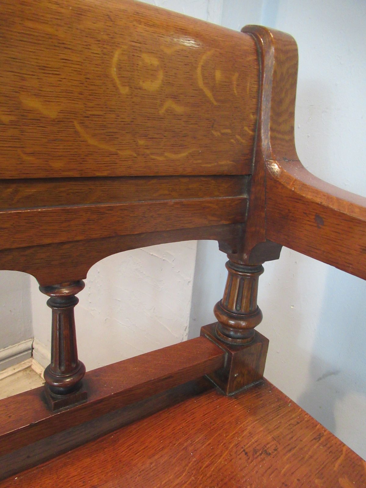 Furniture Victorian   1880s Oak Bench Seat photo