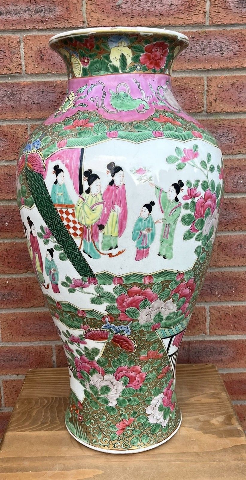 Chinese Porcelain Large 67cm Hand Painted Famille Rose Vase & Wooden Lid Cover photo furniture