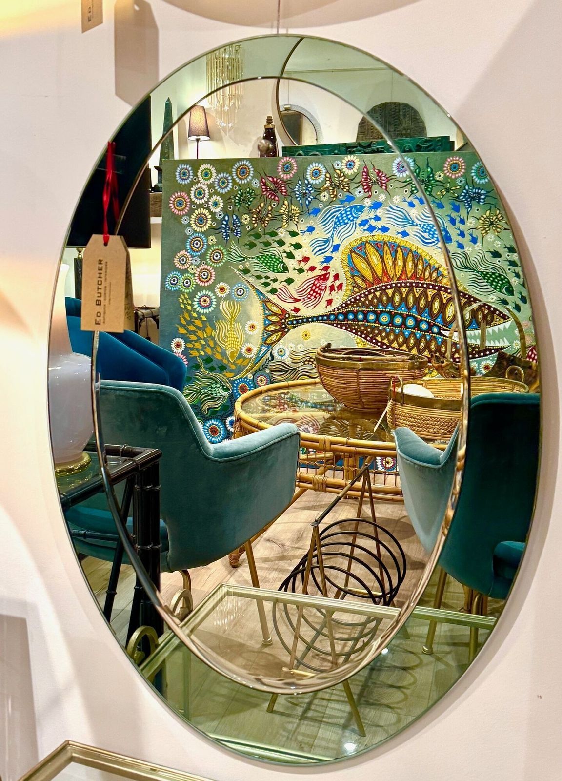 Copy   An Italian 1960s Crystal Arte Oval Mirror With Pastel Mint Green Mirrored Frame photo furniture