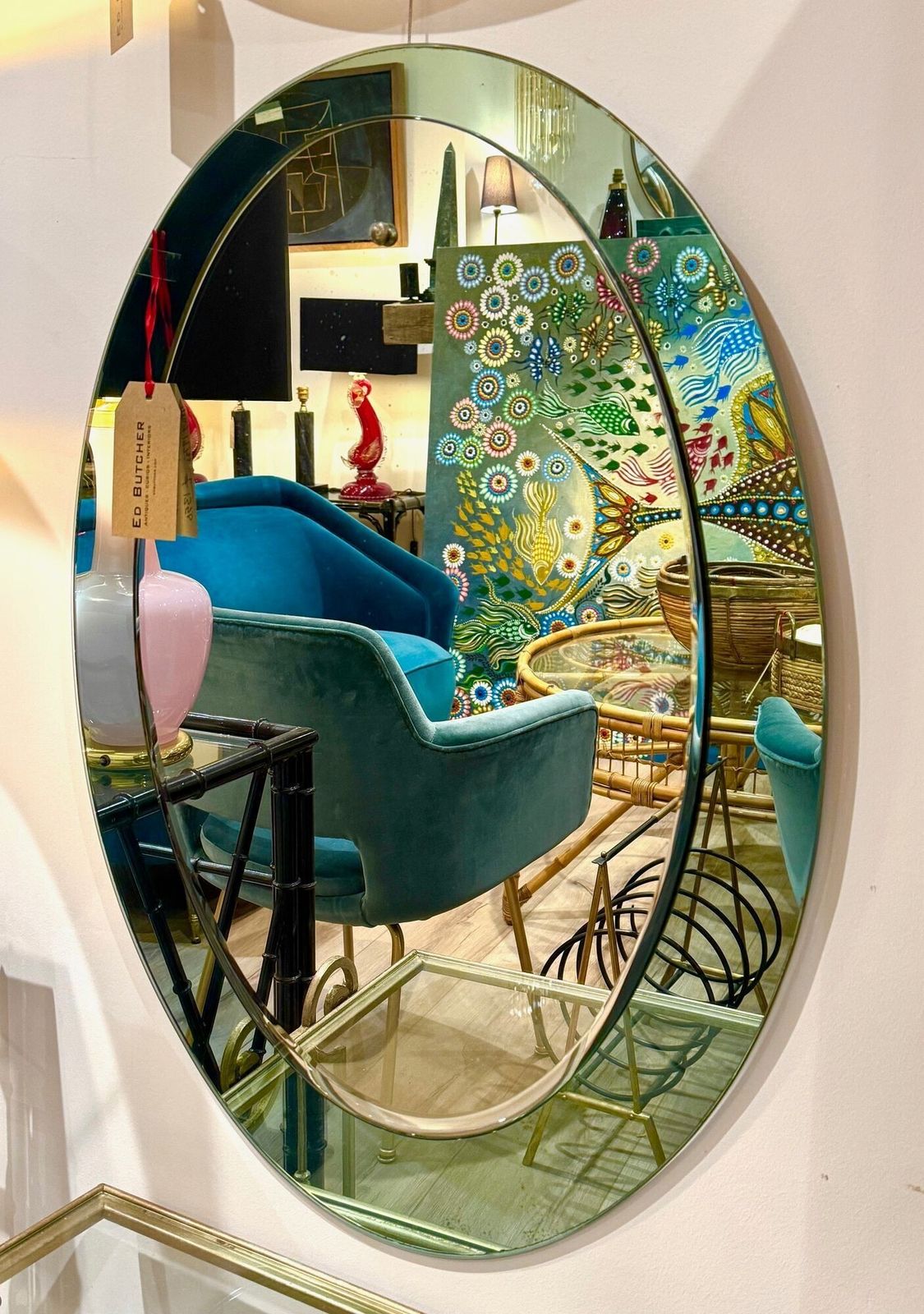 Copy   An Italian 1960s Crystal Arte Oval Mirror With Pastel Mint Green Mirrored Frame photo Home Decor