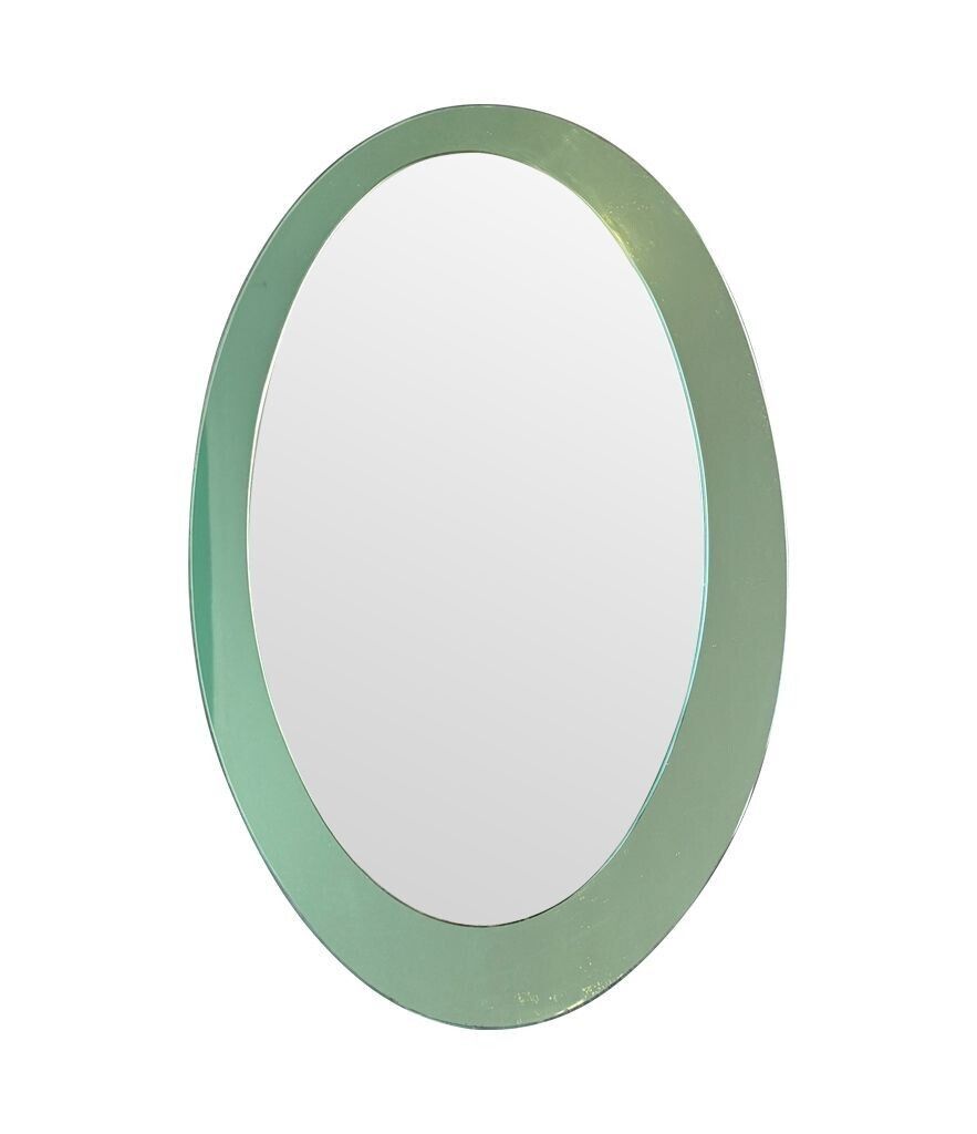 Home Decor Copy   An Italian 1960s Crystal Arte Oval Mirror With Pastel Mint Green Mirrored Frame photo
