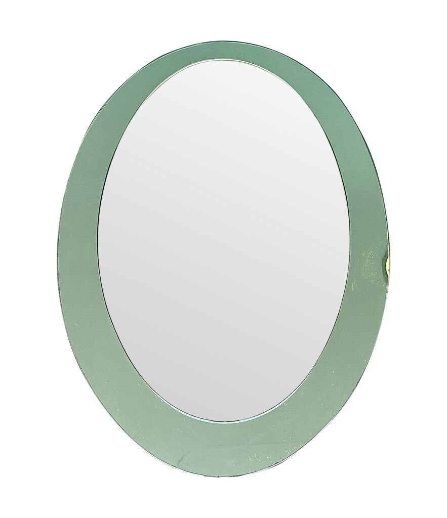 photo buy Copy   An Italian 1960s Crystal Arte Oval Mirror With Pastel Mint Green Mirrored Frame