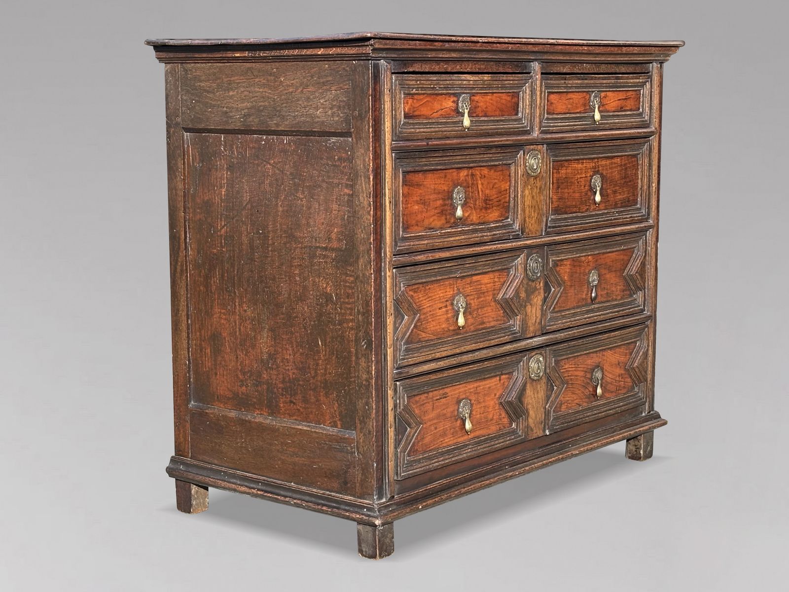 17th Century Charles II Period Jacobean Oak Geometric Chest Of Drawers photo for sale