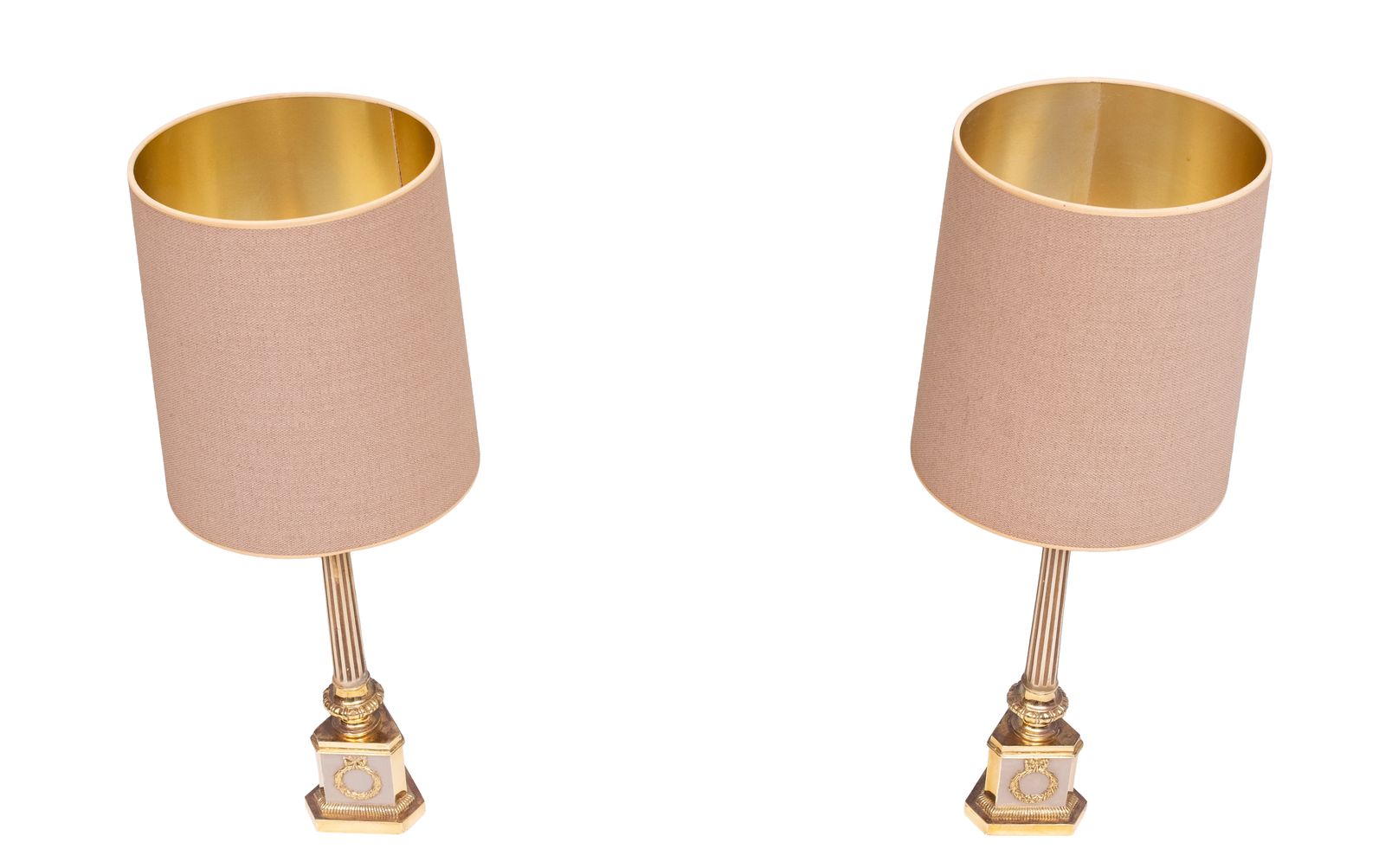 Antique Empire Brass Column Table Lamps 1950s photo vintage