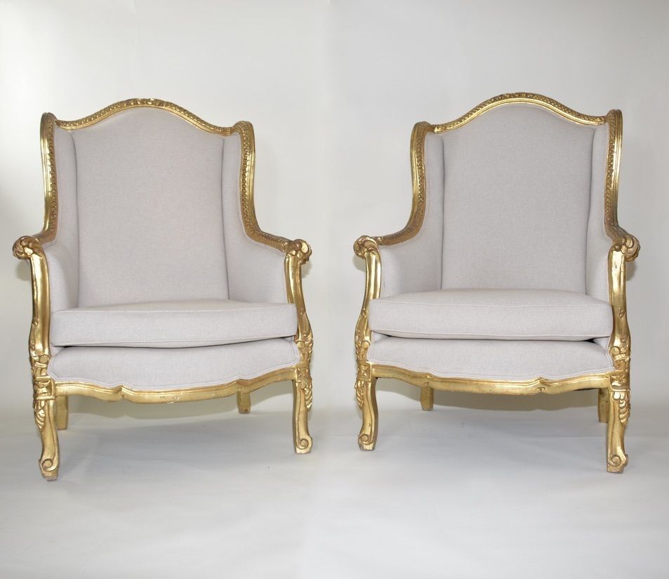 A Pair Of Louis XV Style Late 19th Century Gilt Framed Armchairs photo furniture