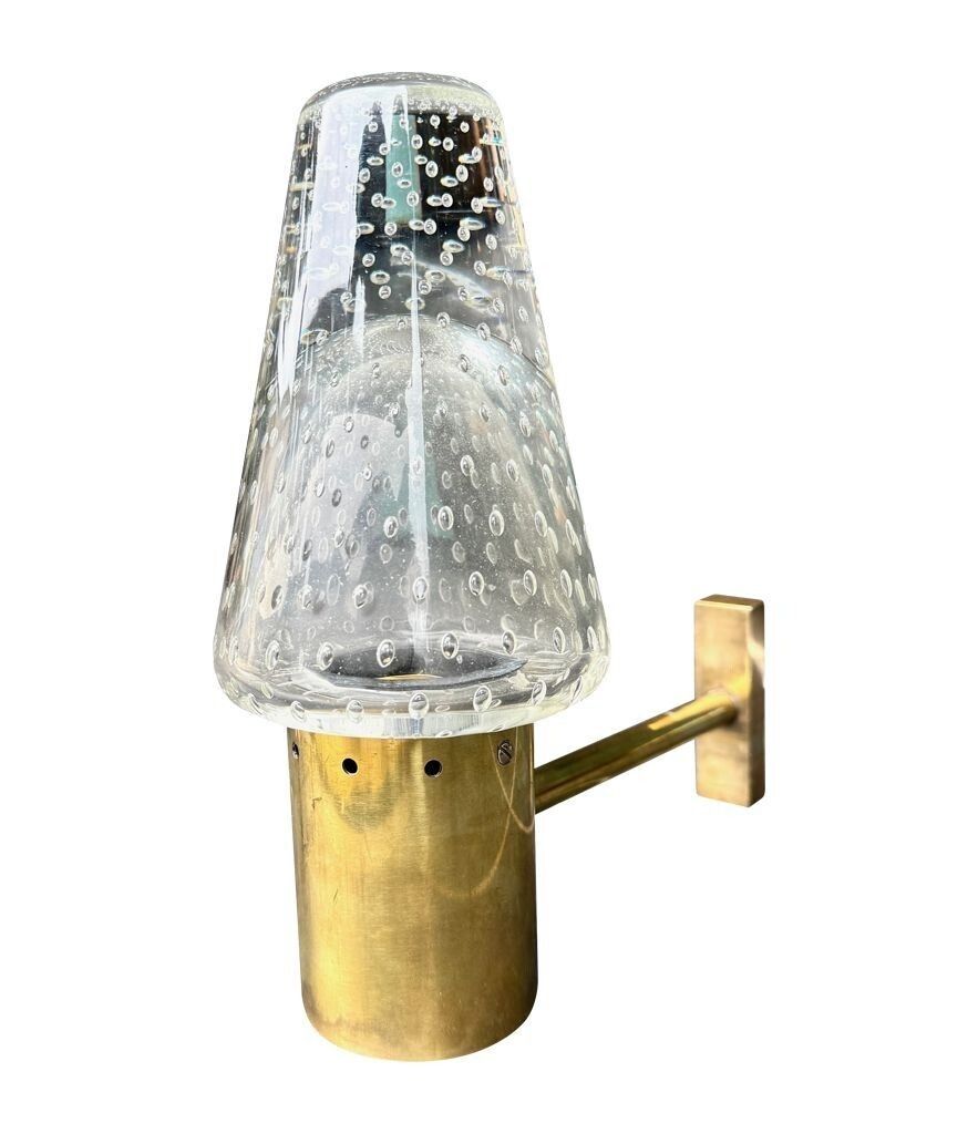 A Rare Pair Of 1950s Murano Glass And Brass Wall Lights By Gino Sarfatti And Archimede Seguso. photo for sale