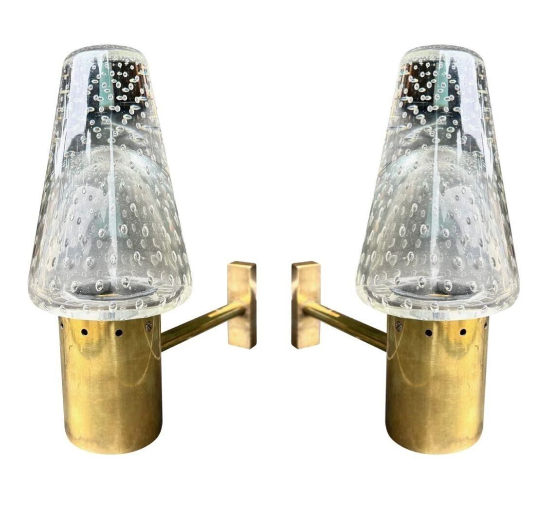 A Rare Pair Of 1950s Murano Glass And Brass Wall Lights By Gino Sarfatti And Archimede Seguso. photo vinterior