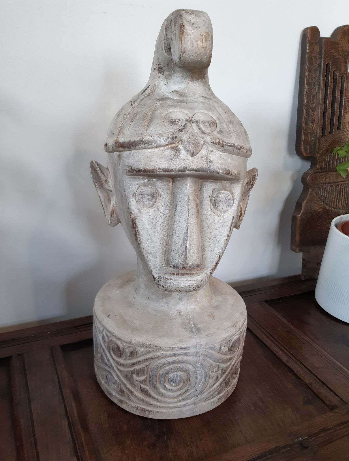Carved Wooden Head Sculpture   Large, Tribal, Unusual, 20 Inches   Decorative photo vintage