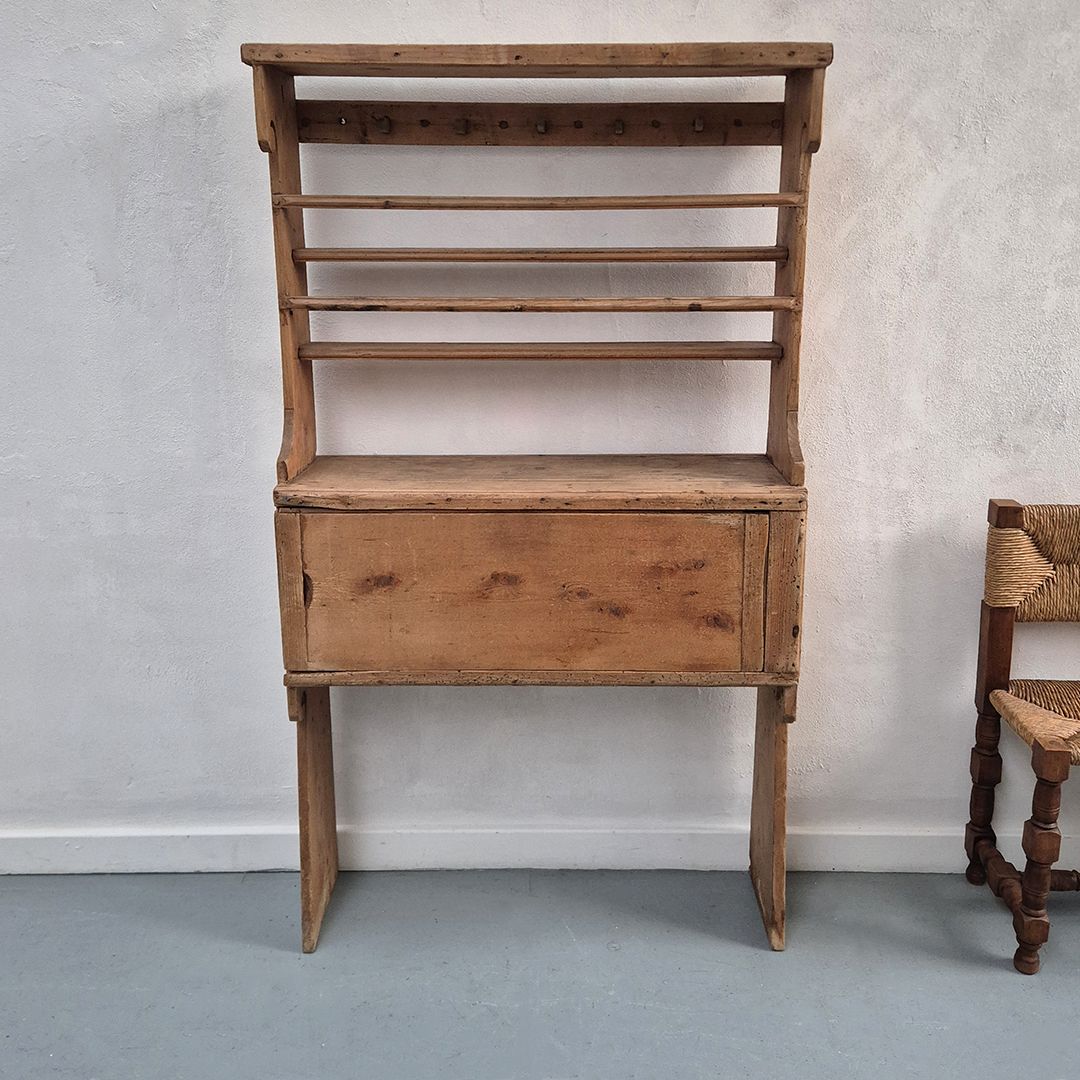 Rustic Wooden Kitchen Dresser: Farmhouse Antique Primitive Folk Style photo for sale