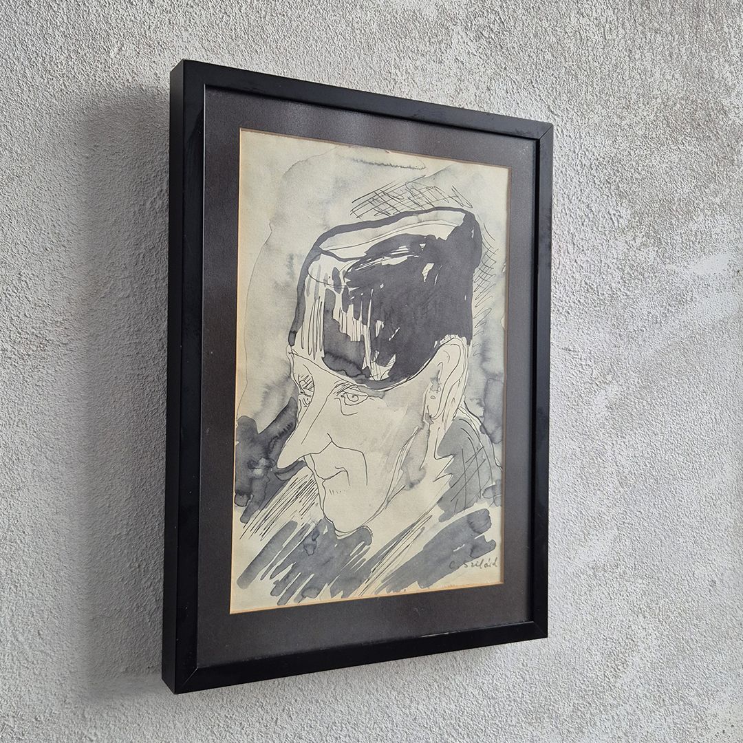 Mid Century Artist Study In Pen & Watercolour: Signed Original Modernist Style photo Art