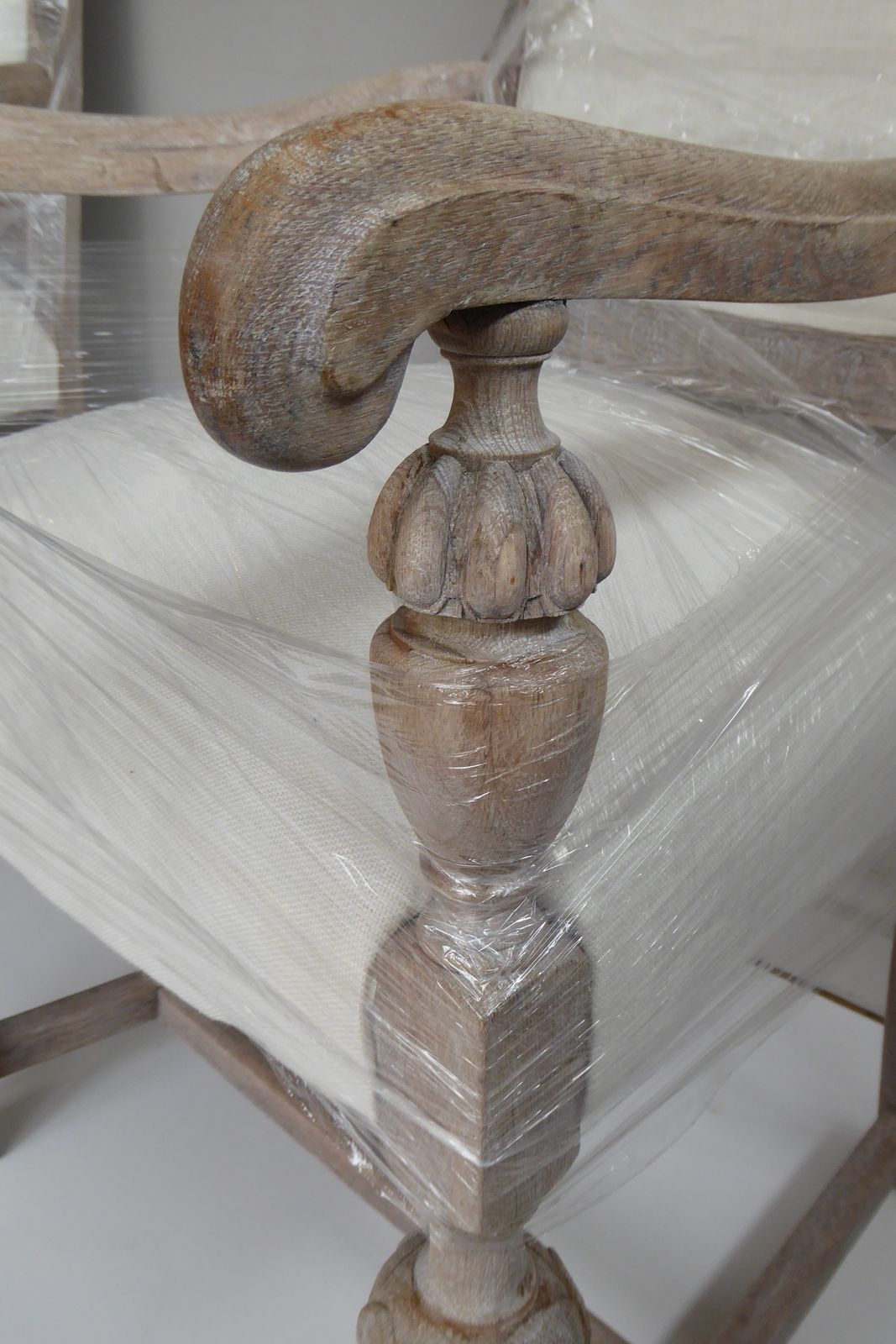 1565.0 Pair Of  French Weathered Oak Late 19th Century Upholstered  Armchairs Carver Chairs photo