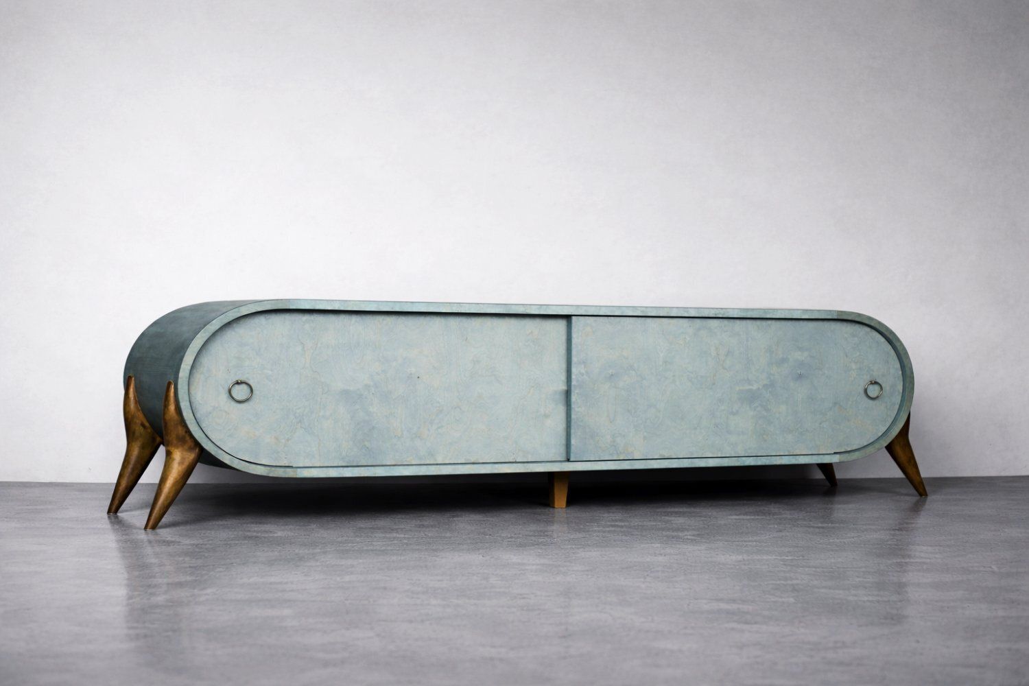 photo buy Mid Century Modern Italian Turquoise Streamline Sideboard In Birch, 1960s