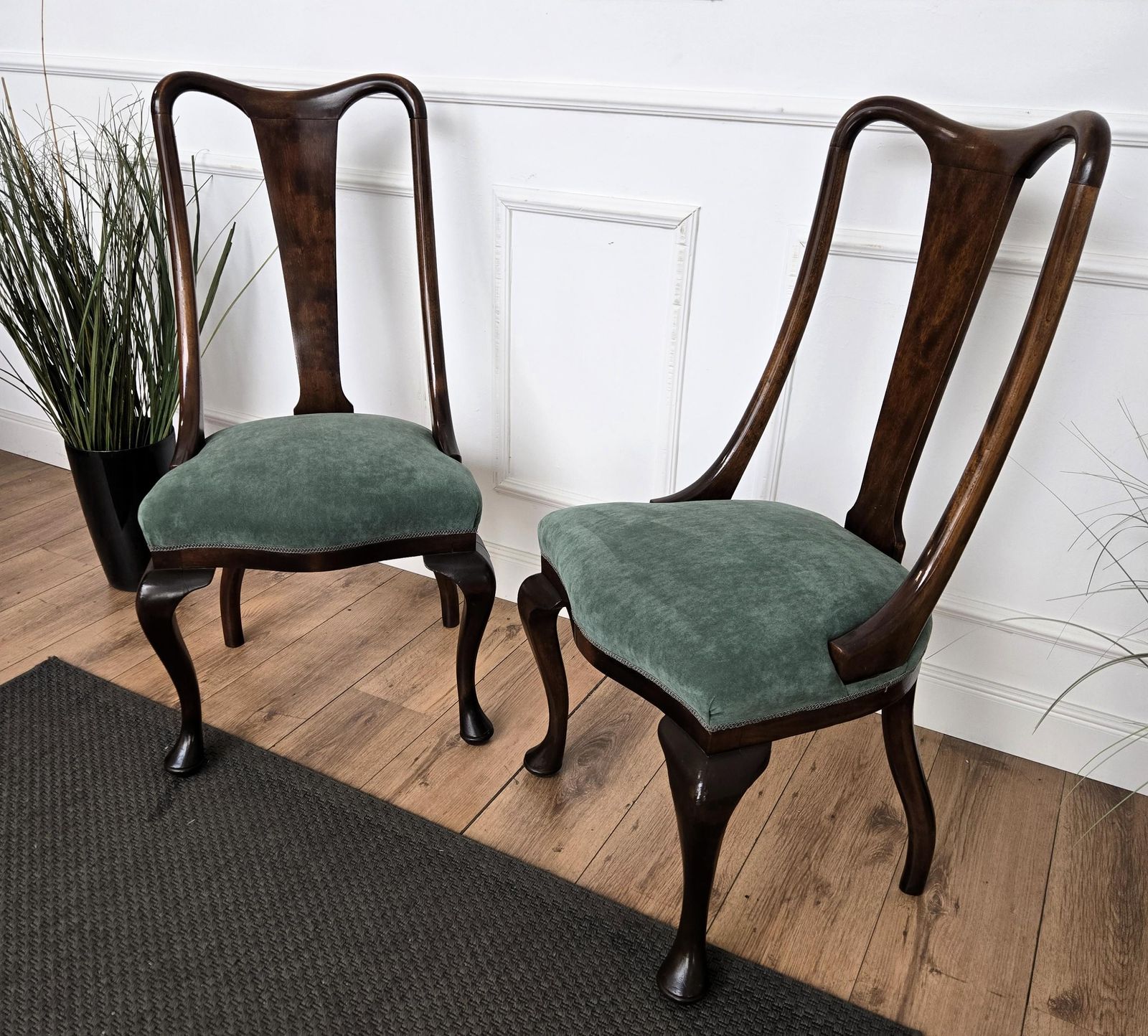 Set Of 6 Mid Century Modern Italian Walnut Wood Upholstered Dining Chairs photo furniture