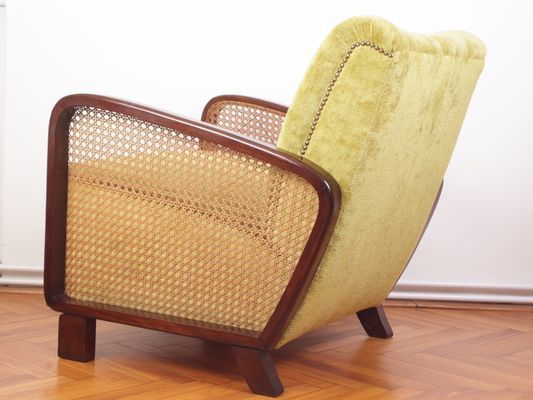 Cane Antique Art Deco Lounge Chair Or Club Armchair, 1930s photo Furniture