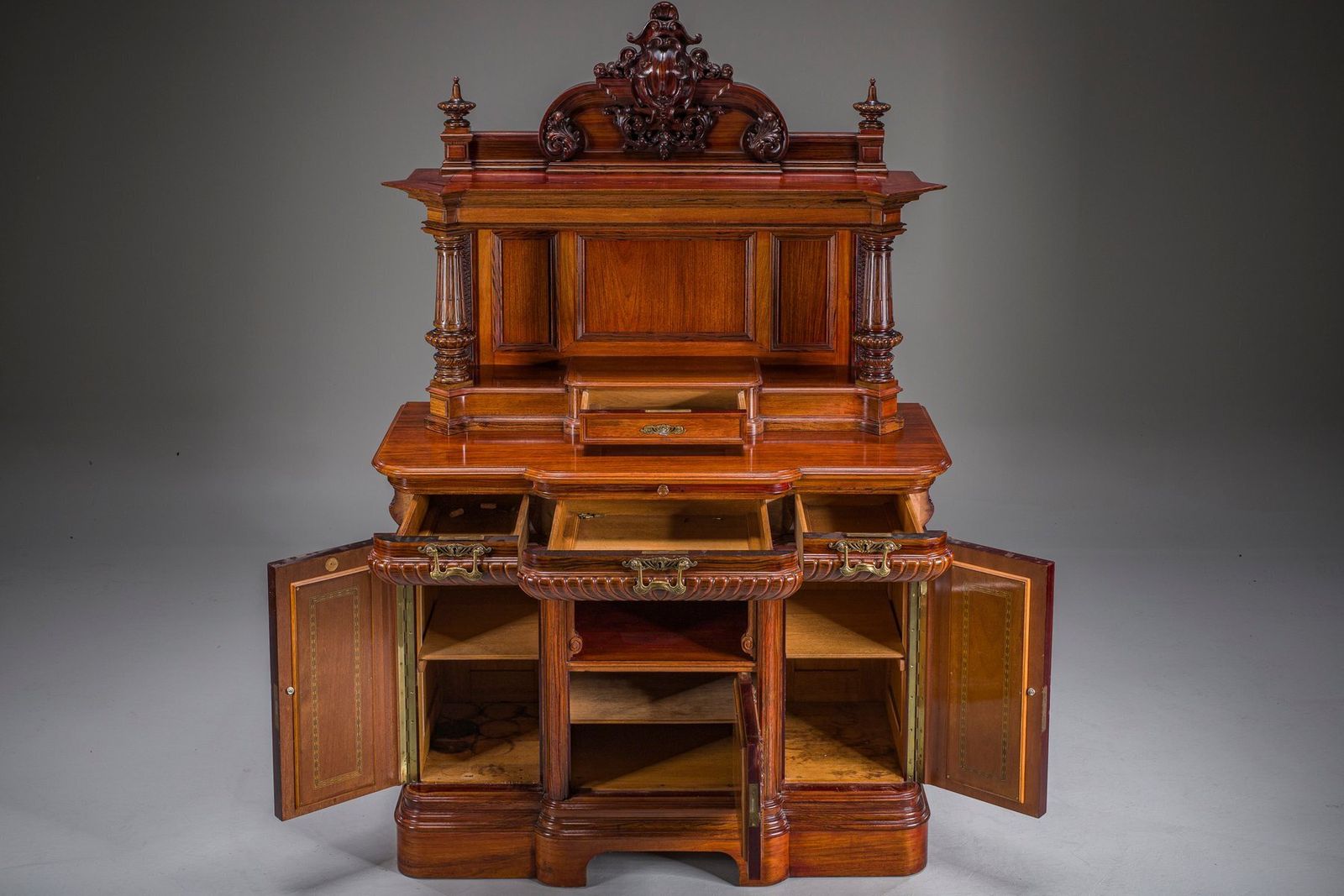 Neo Baroque German Buffet Cabinet In Walnut & Mahogany, 1890s photo furniture