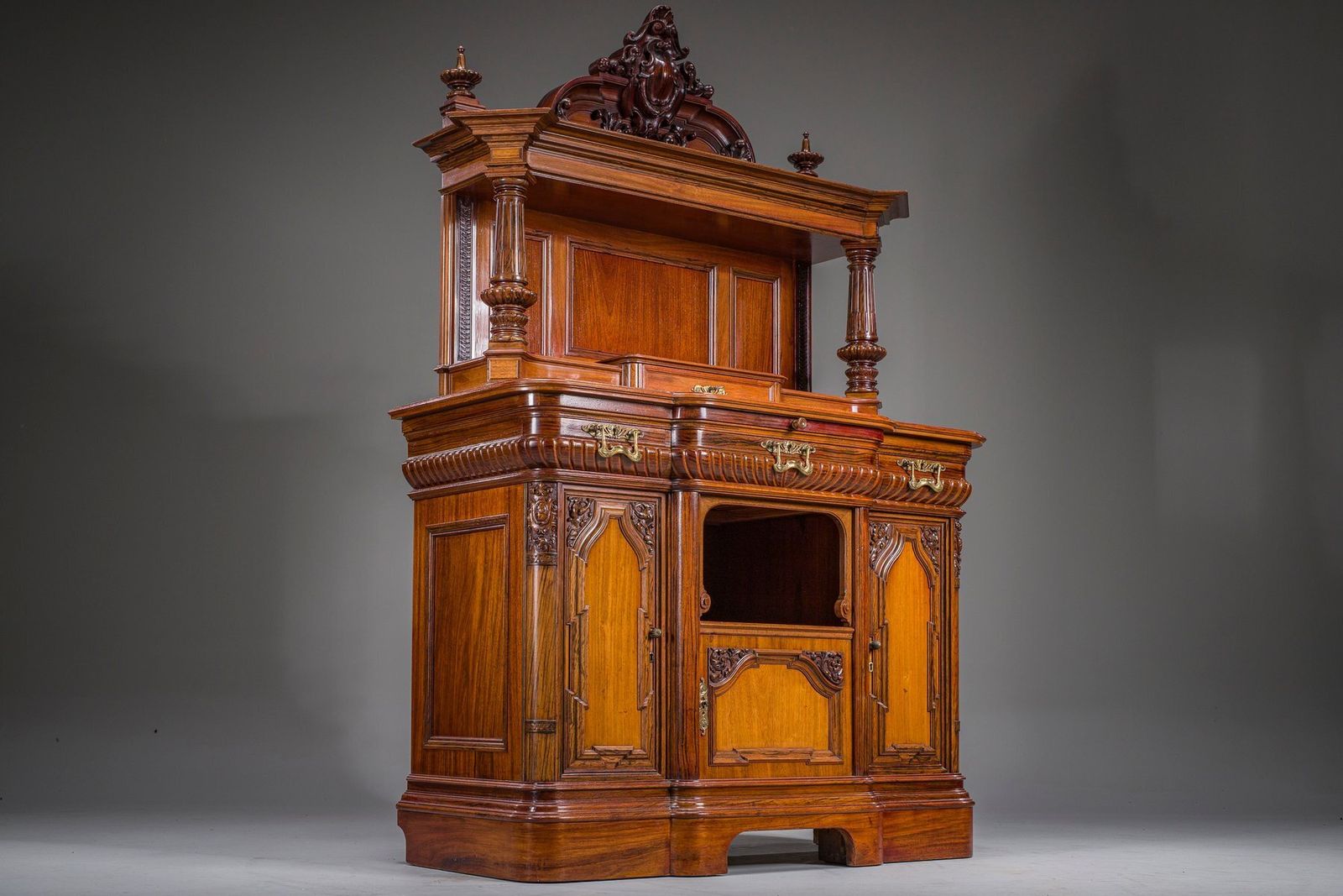 Neo Baroque German Buffet Cabinet In Walnut & Mahogany, 1890s photo Furniture