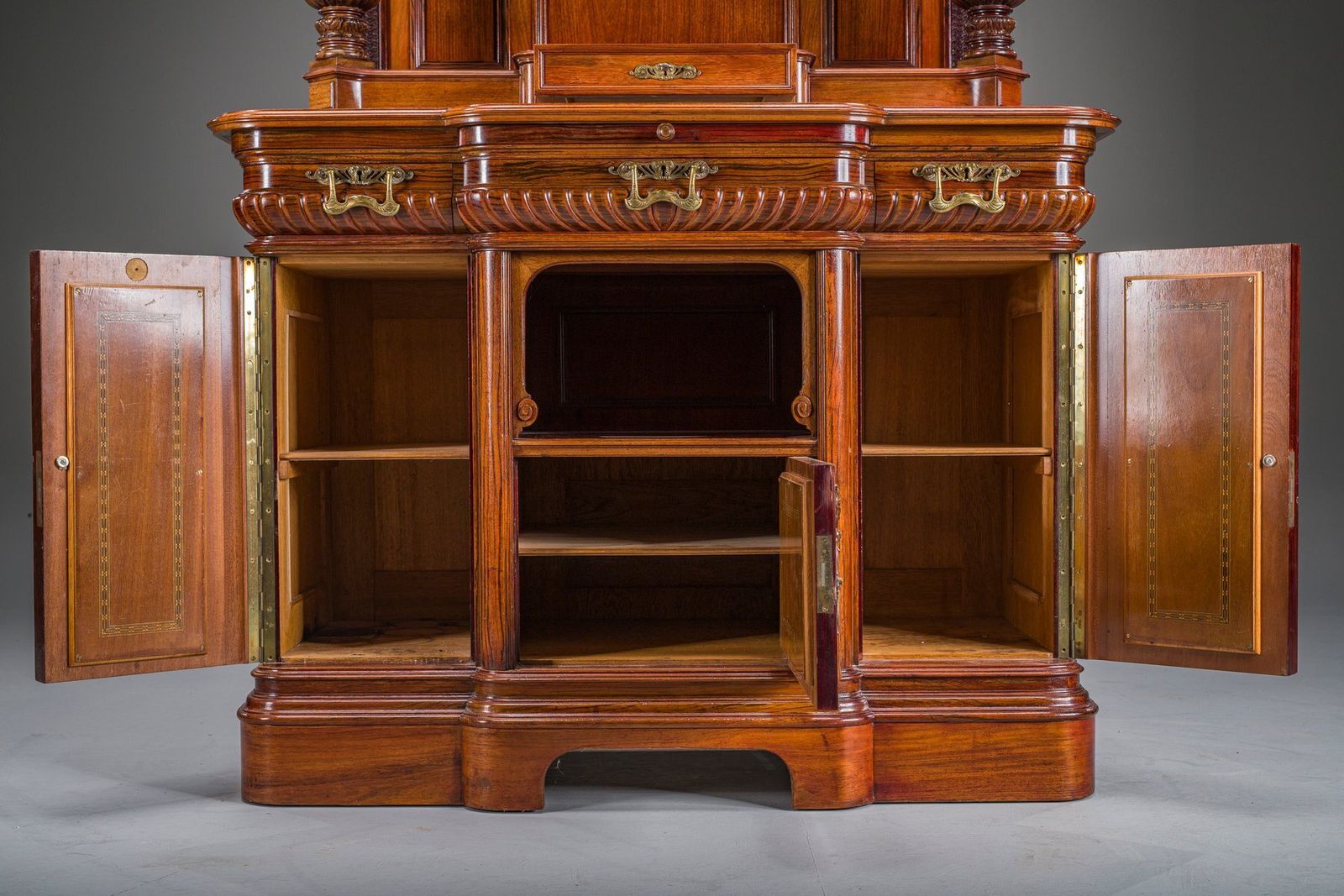 Neo Baroque German Buffet Cabinet In Walnut & Mahogany, 1890s photo vintage