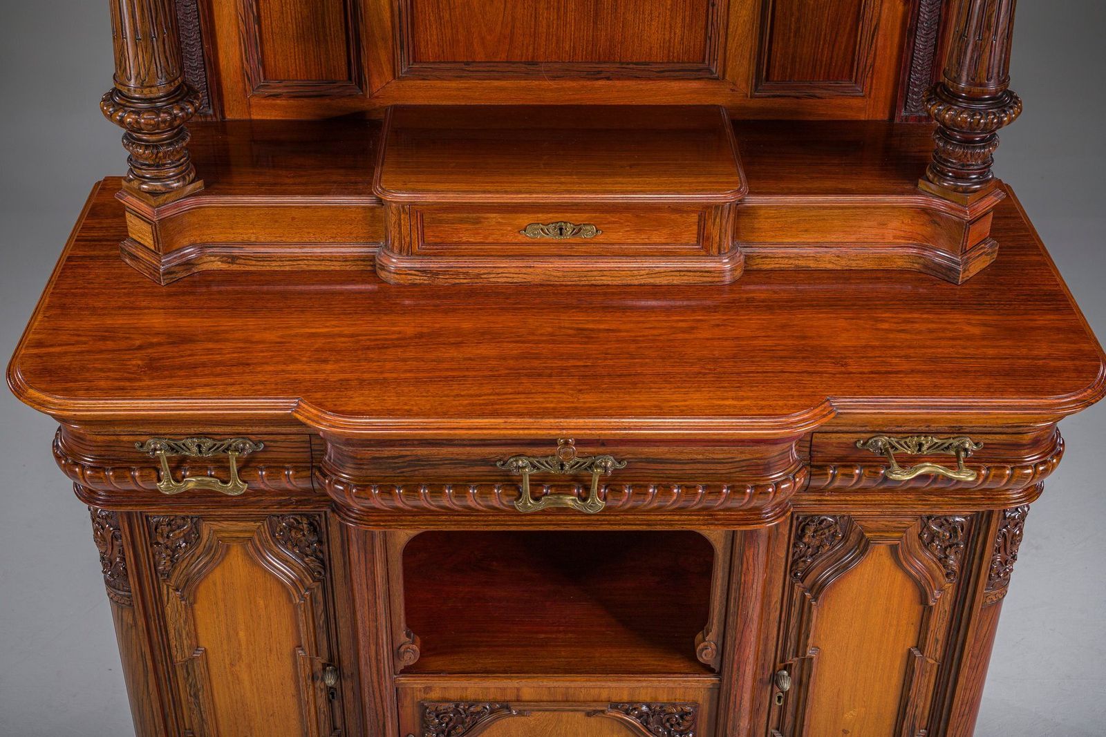Furniture Neo Baroque German Buffet Cabinet In Walnut & Mahogany, 1890s photo