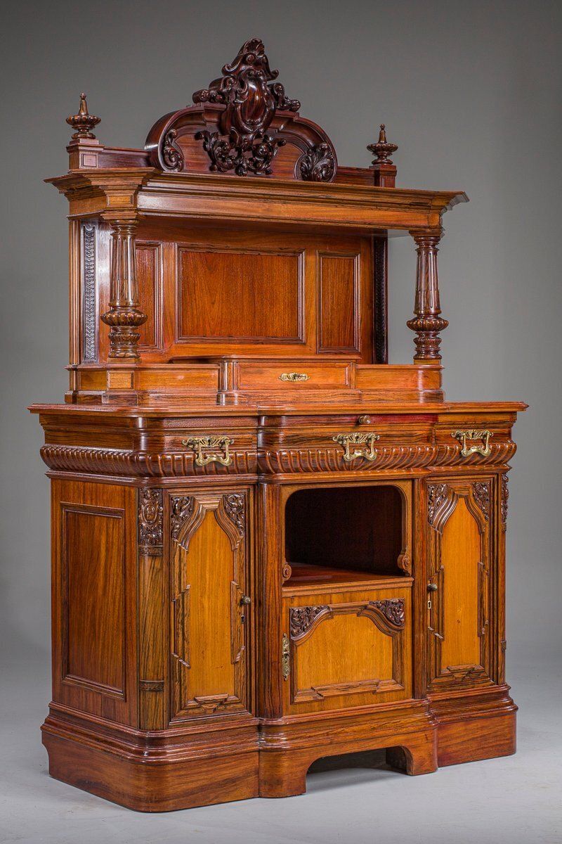 photo vintage Neo Baroque German Buffet Cabinet In Walnut & Mahogany, 1890s