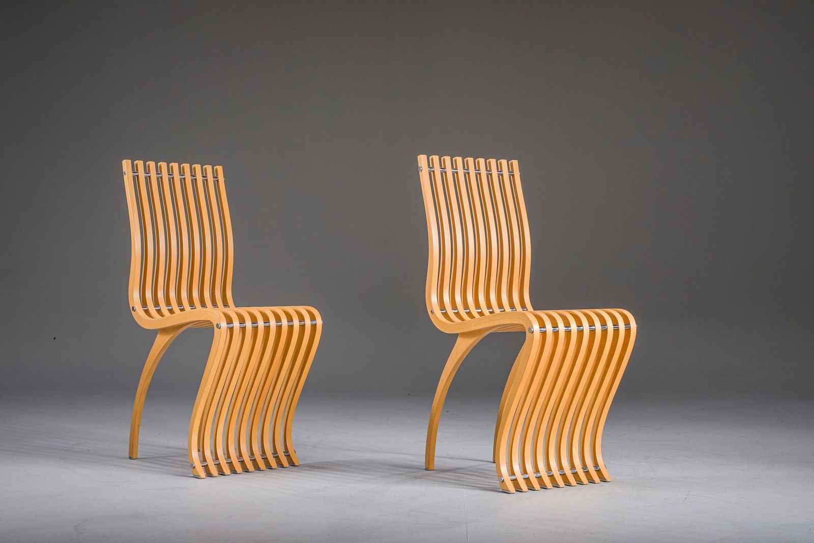 Schizzo Chairs In Beech And Chrome By Ron Arad For Vitra, Germany, 1980s, Set Of 2