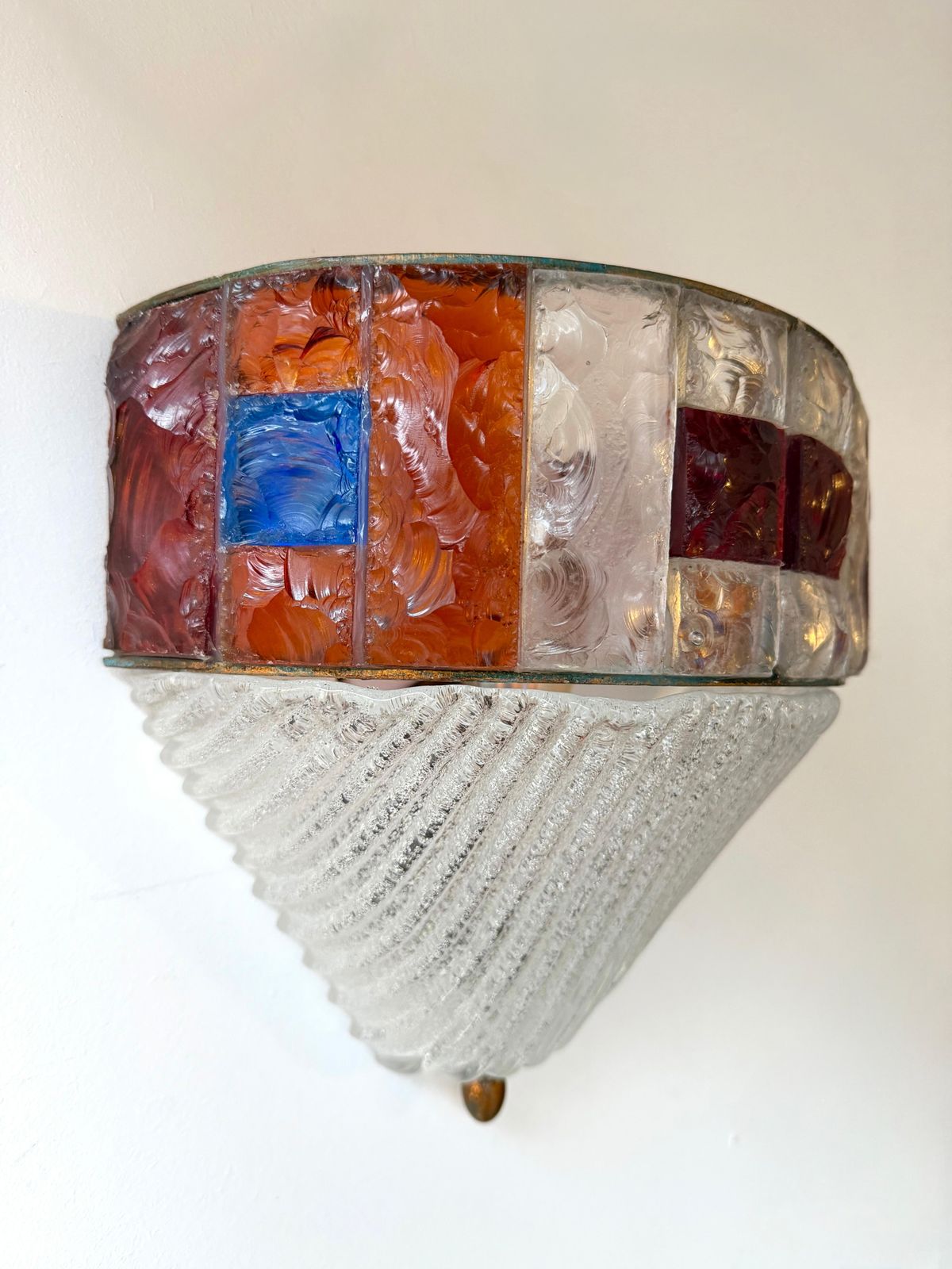 Hammered Glass Wrought Iron Murano Glass Sconce By Longobard, Italy, 1970s photo Lighting