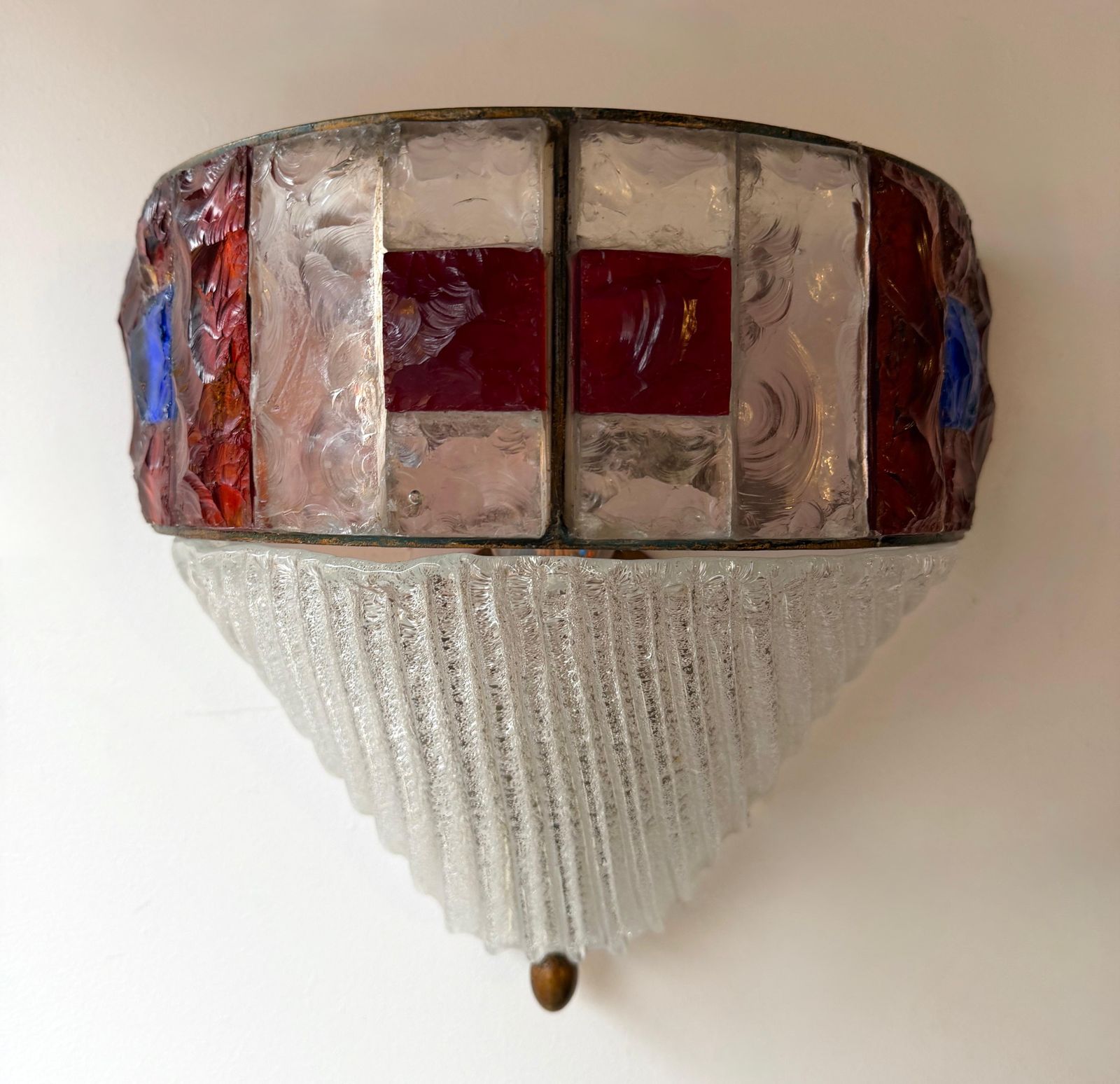 Hammered Glass Wrought Iron Murano Glass Sconce By Longobard, Italy, 1970s photo buy
