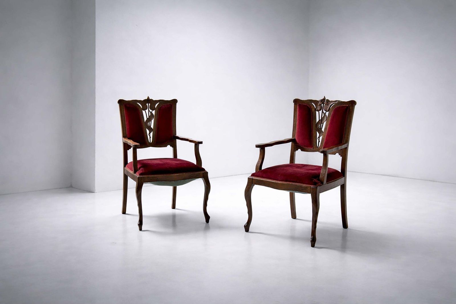 Pair Of Red Italian Art Nouveau Armchairs In The Style Of Georges De Feure photo 10622.0