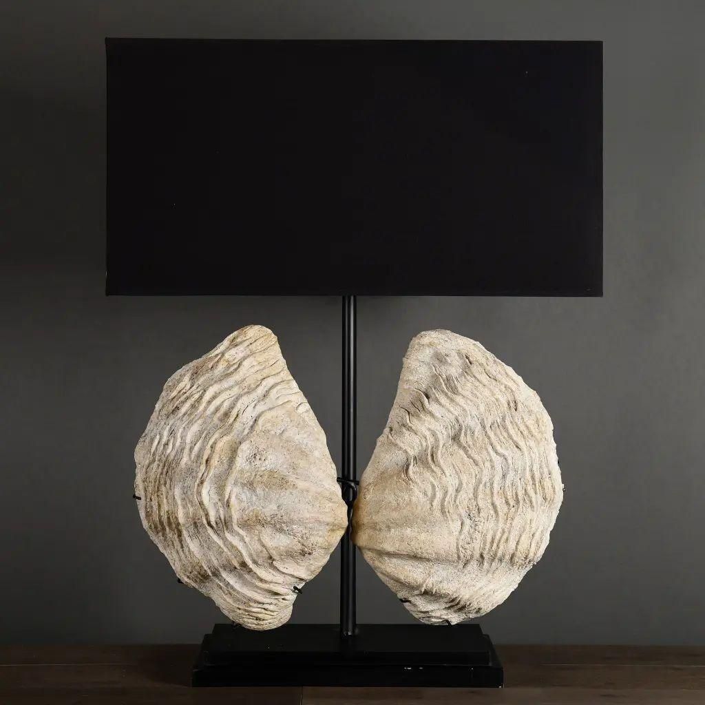 Pair Of Giant Clam Lamps In Composite Material With Artisanal Patina photo Lighting