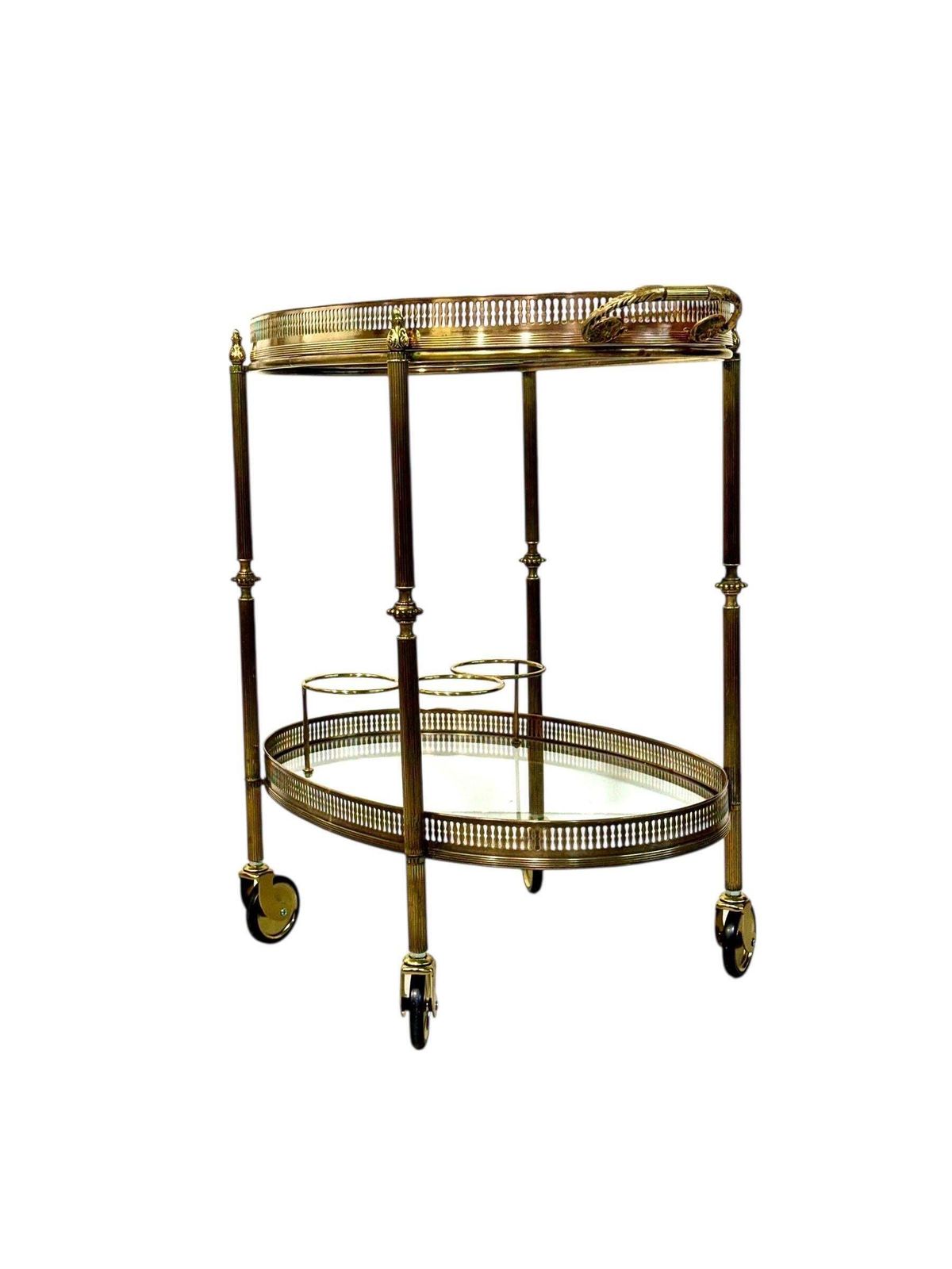 Small French Oval Gilt Brass Bar Cart, Circa 1950 photo 2326.0