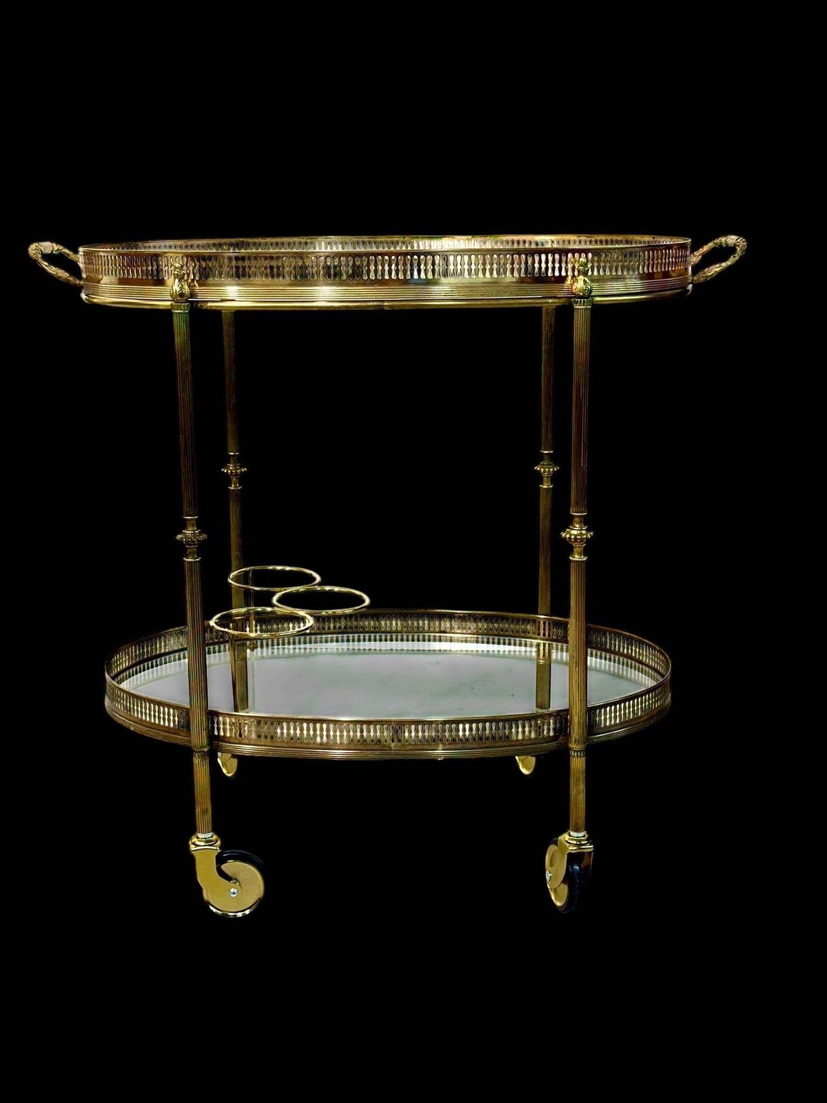photo vinterior Small French Oval Gilt Brass Bar Cart, Circa 1950
