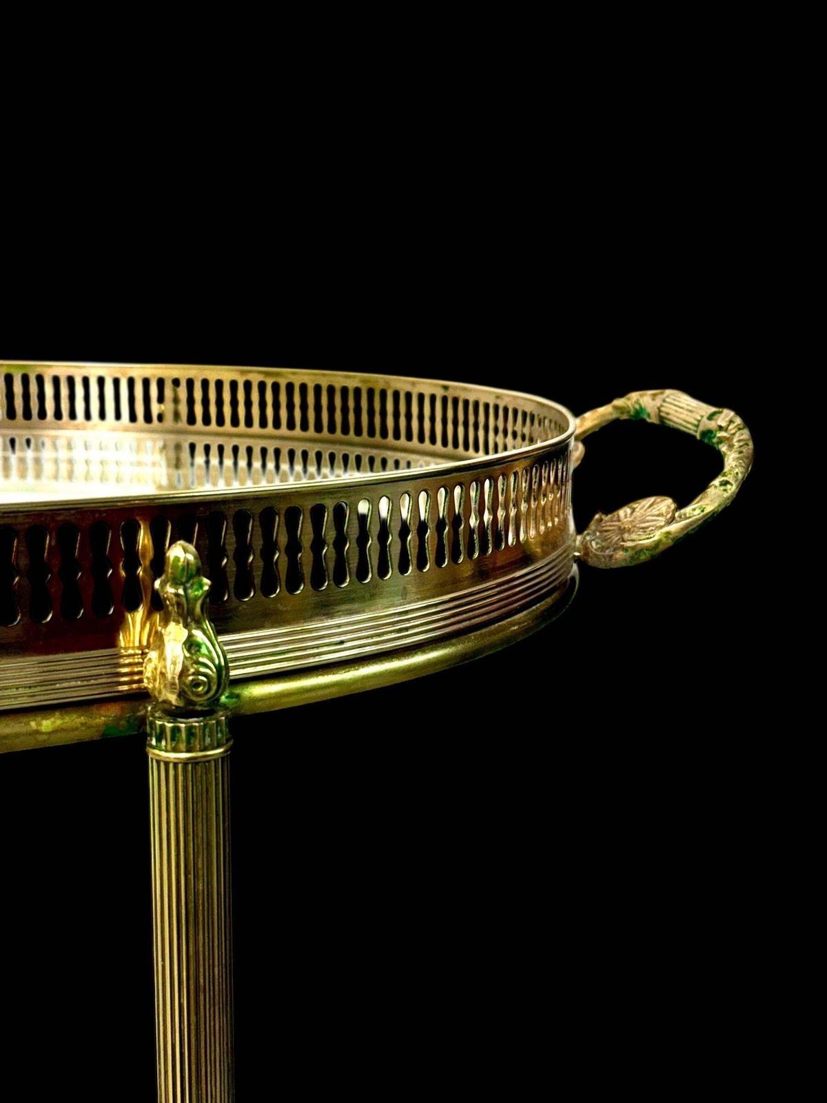 photo buy Small French Oval Gilt Brass Bar Cart, Circa 1950