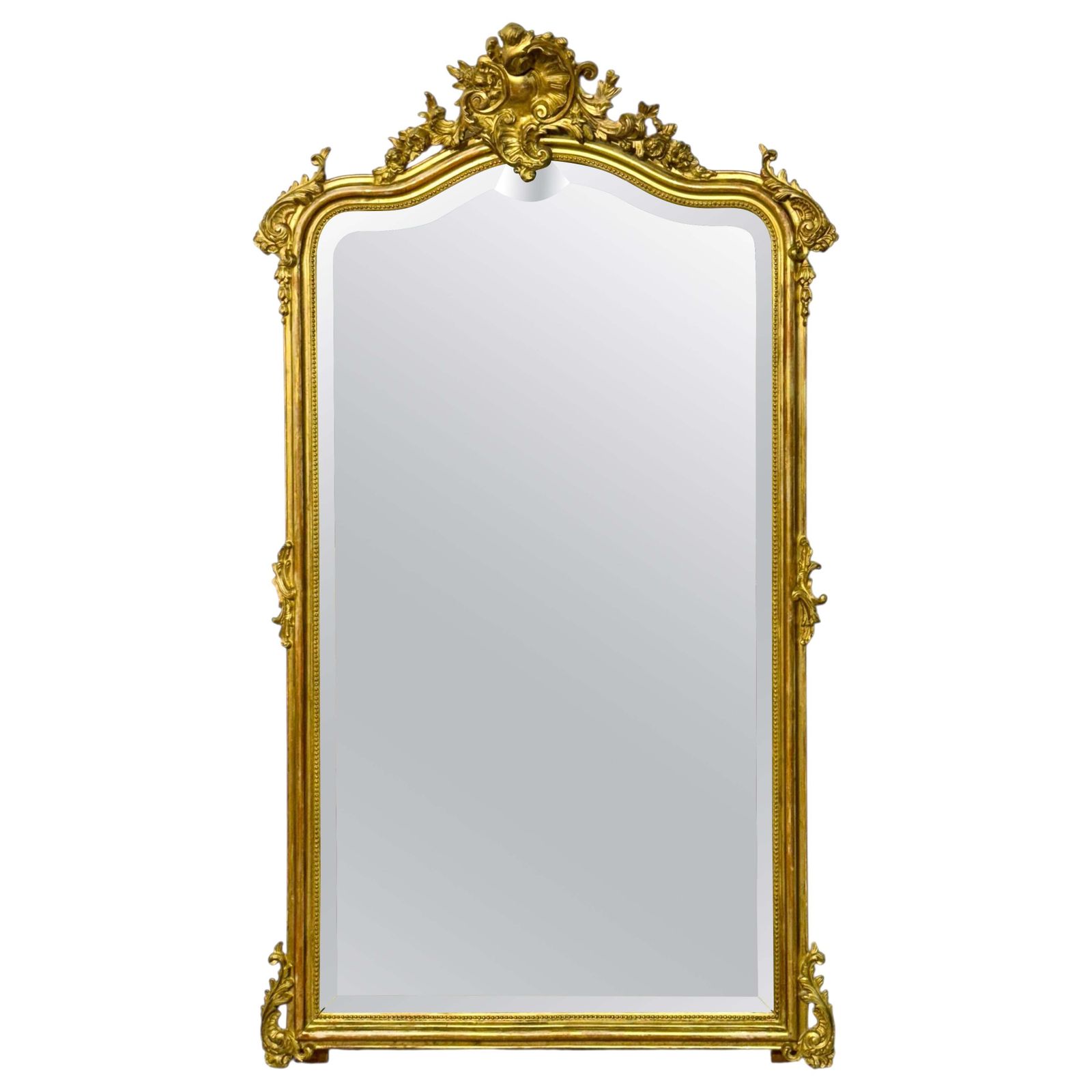 Large Antique Louis XV Gilt And Beveled Mirror, France 19th Century