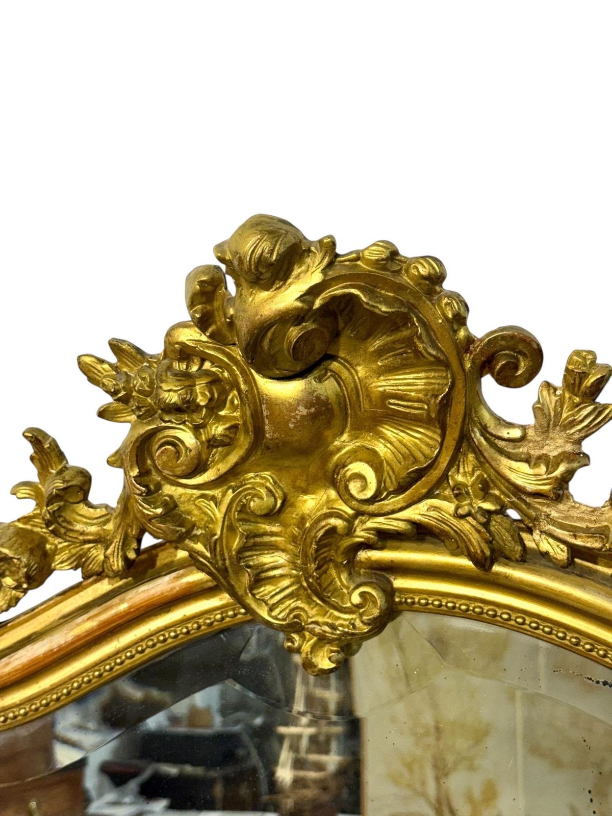 Large Antique Louis XV Gilt And Beveled Mirror, France 19th Century photo furniture