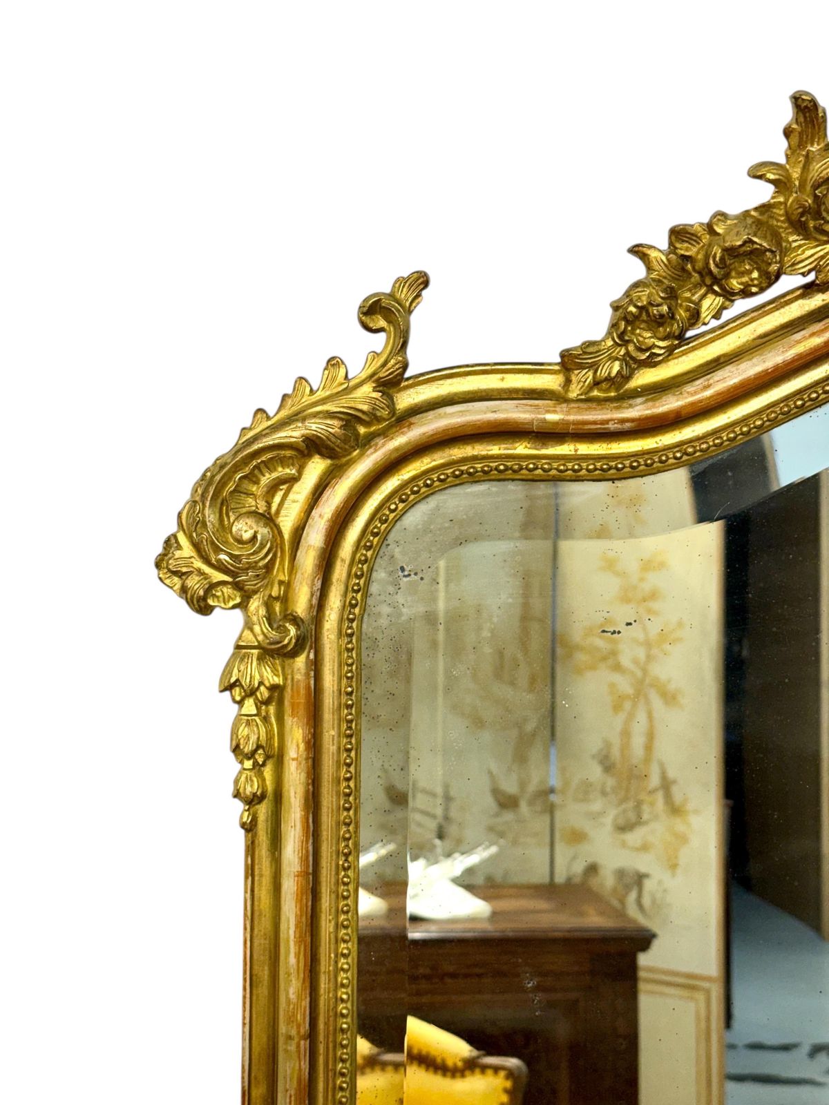 Large Antique Louis XV Gilt And Beveled Mirror, France 19th Century photo vinterior