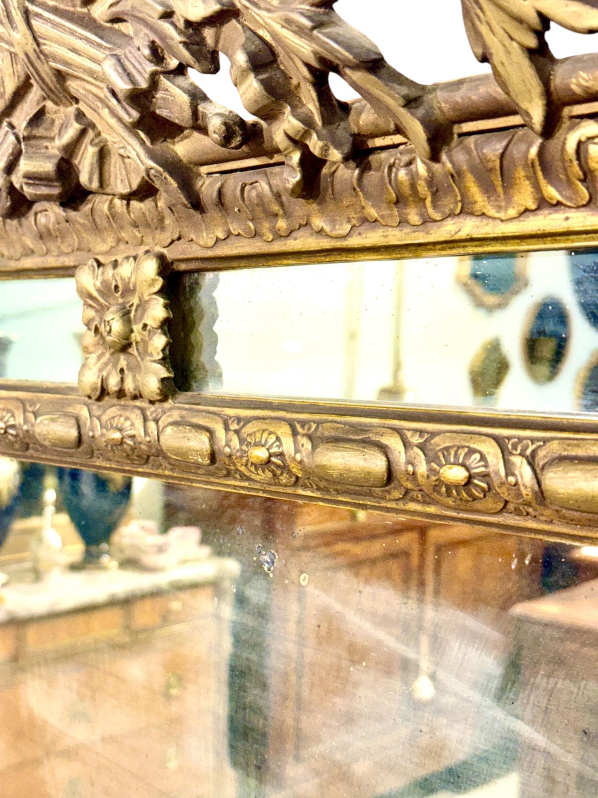 photo for sale Large Napoléon III Giltwood Mirror With Laurel Crest, And Aged Glass