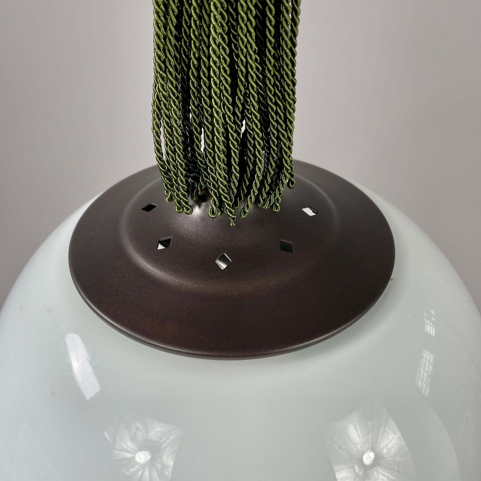 photo for sale Opaline Glass & Burnished Brass Ball Pendant With Tassel, Germany 1930s