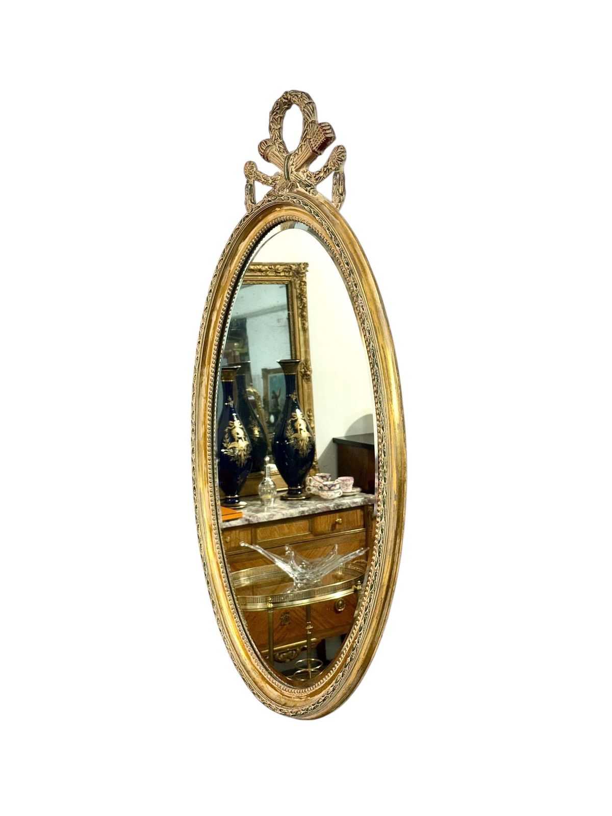 Large Oval Louis XVI Style Giltwood Mirror, Napoléon III, 19th Century photo furniture