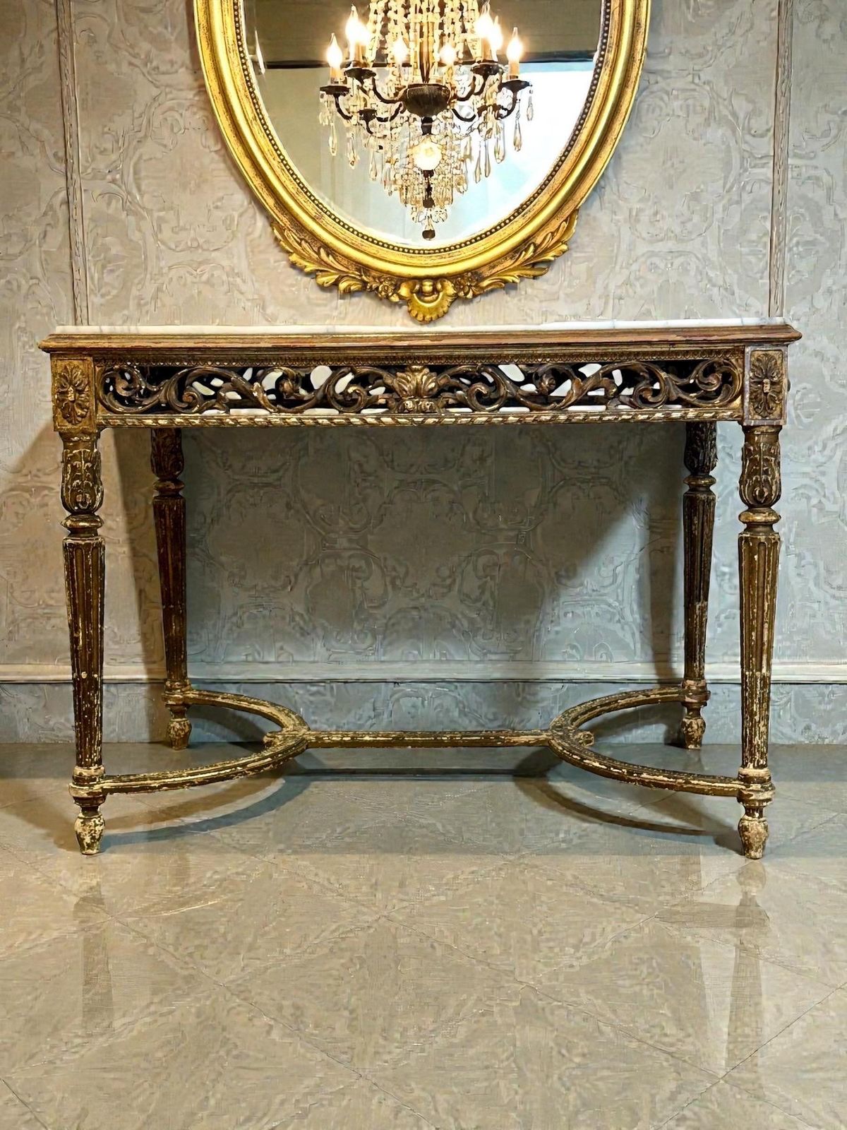 19th Century French Giltwood Center Table With Carved Apron And Marble Top photo furniture
