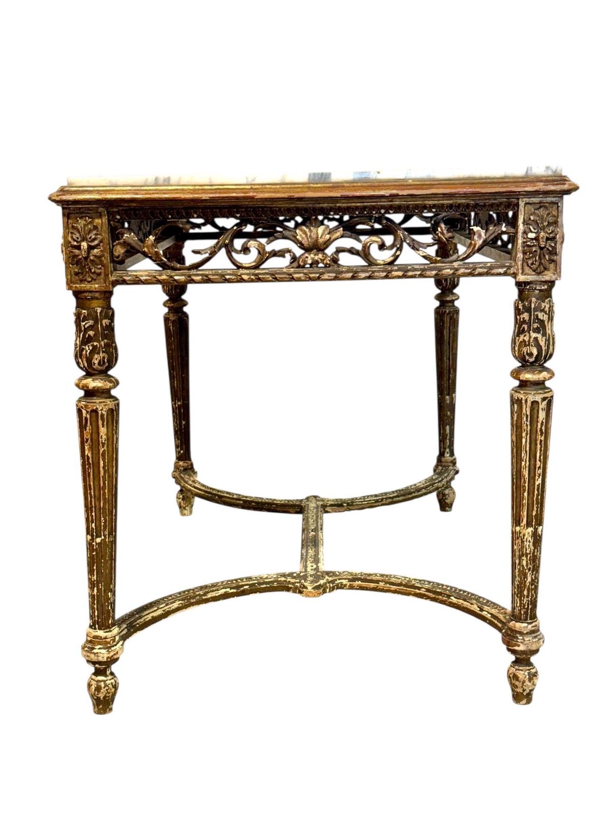 19th Century French Giltwood Center Table With Carved Apron And Marble Top photo vintage