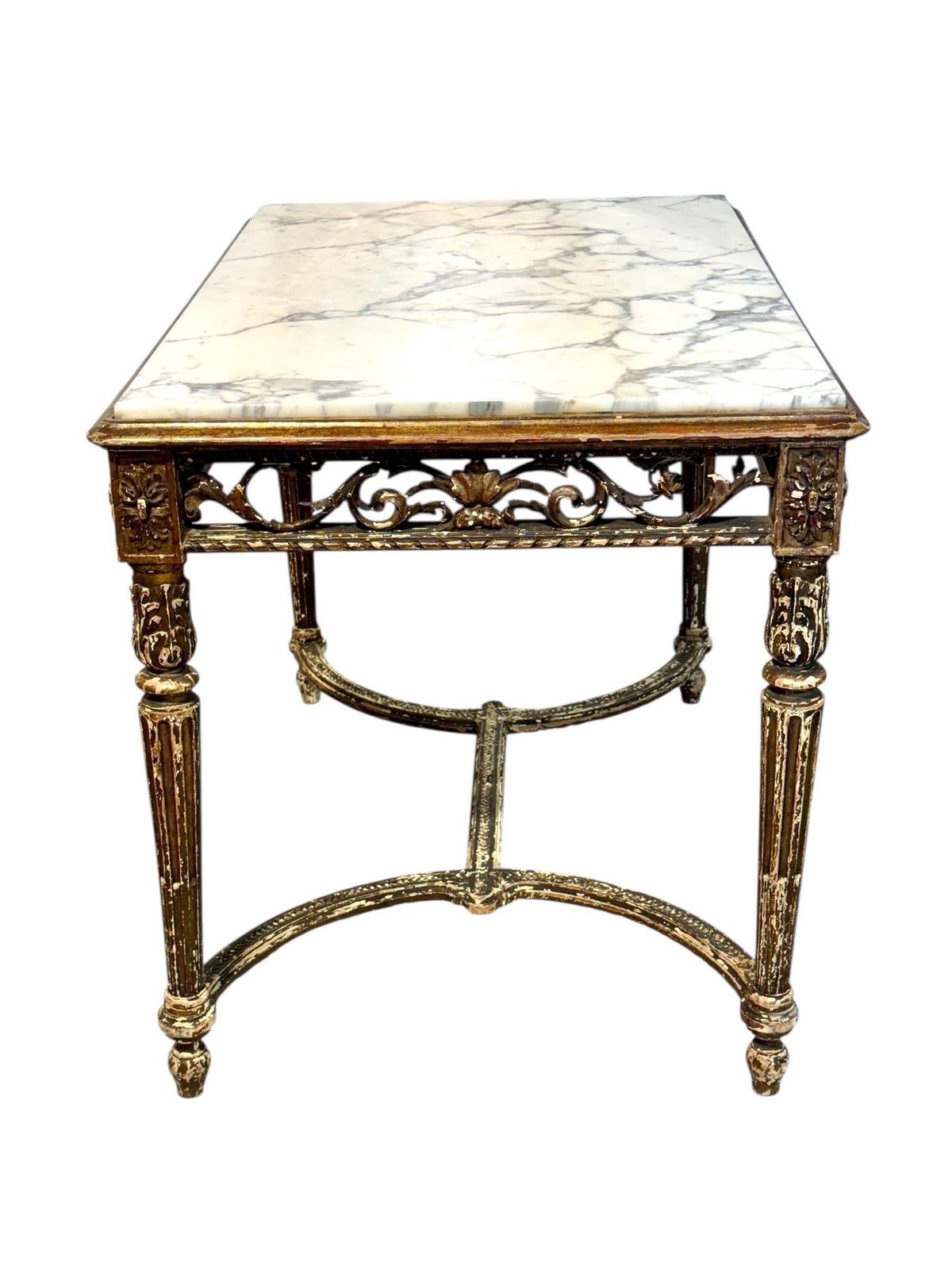 photo furniture 19th Century French Giltwood Center Table With Carved Apron And Marble Top
